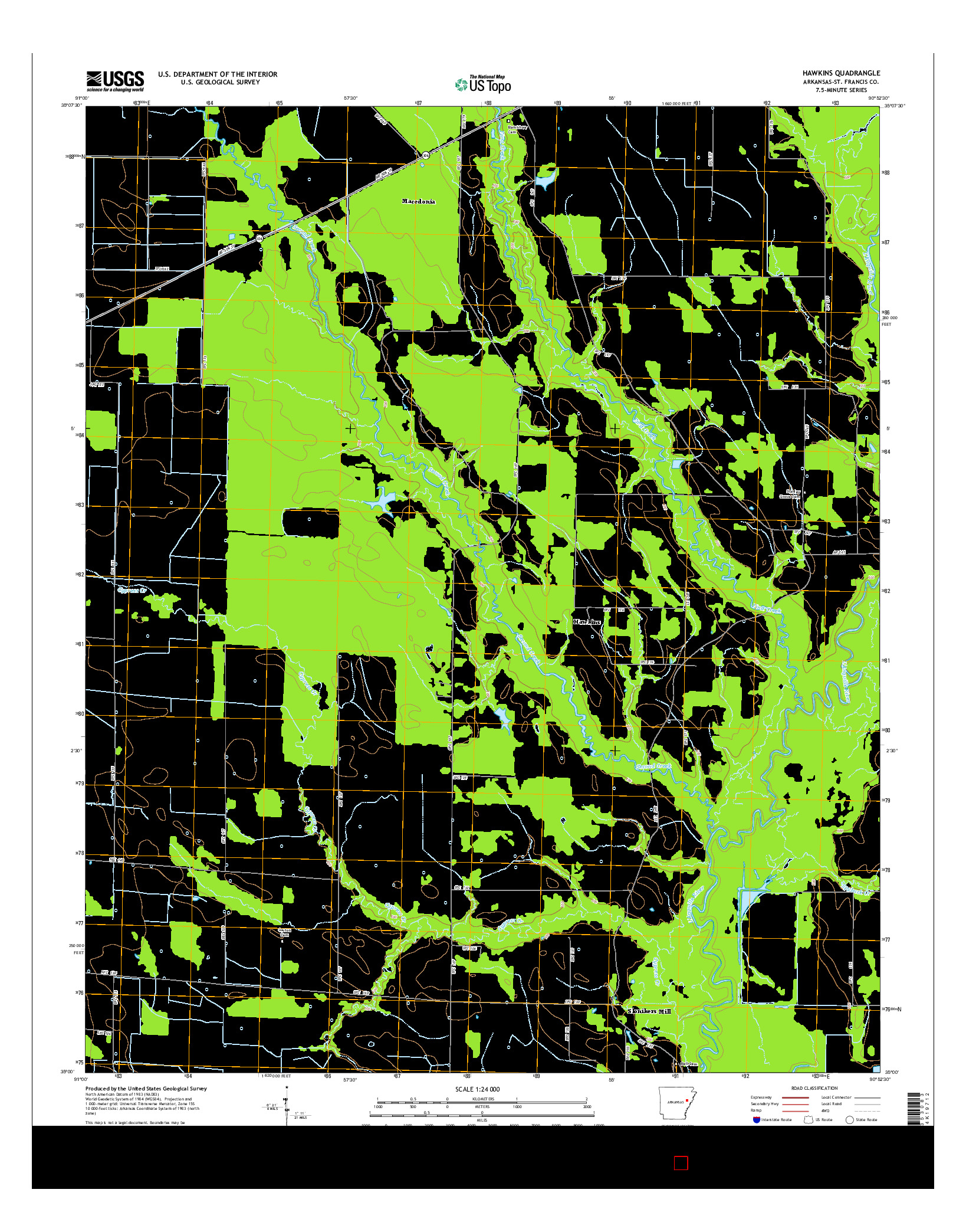 USGS US TOPO 7.5-MINUTE MAP FOR HAWKINS, AR 2014