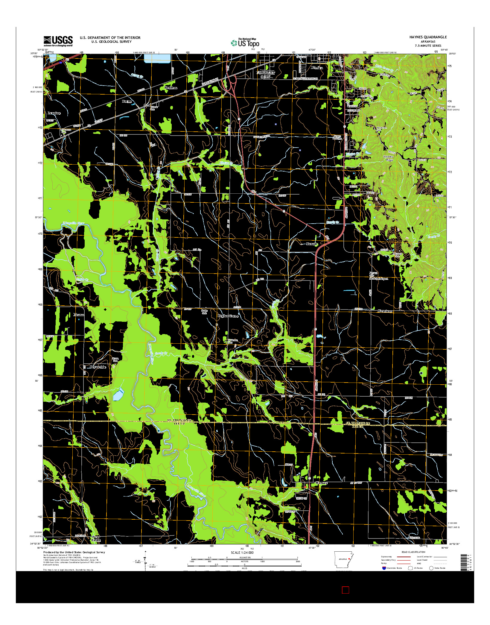 USGS US TOPO 7.5-MINUTE MAP FOR HAYNES, AR 2014