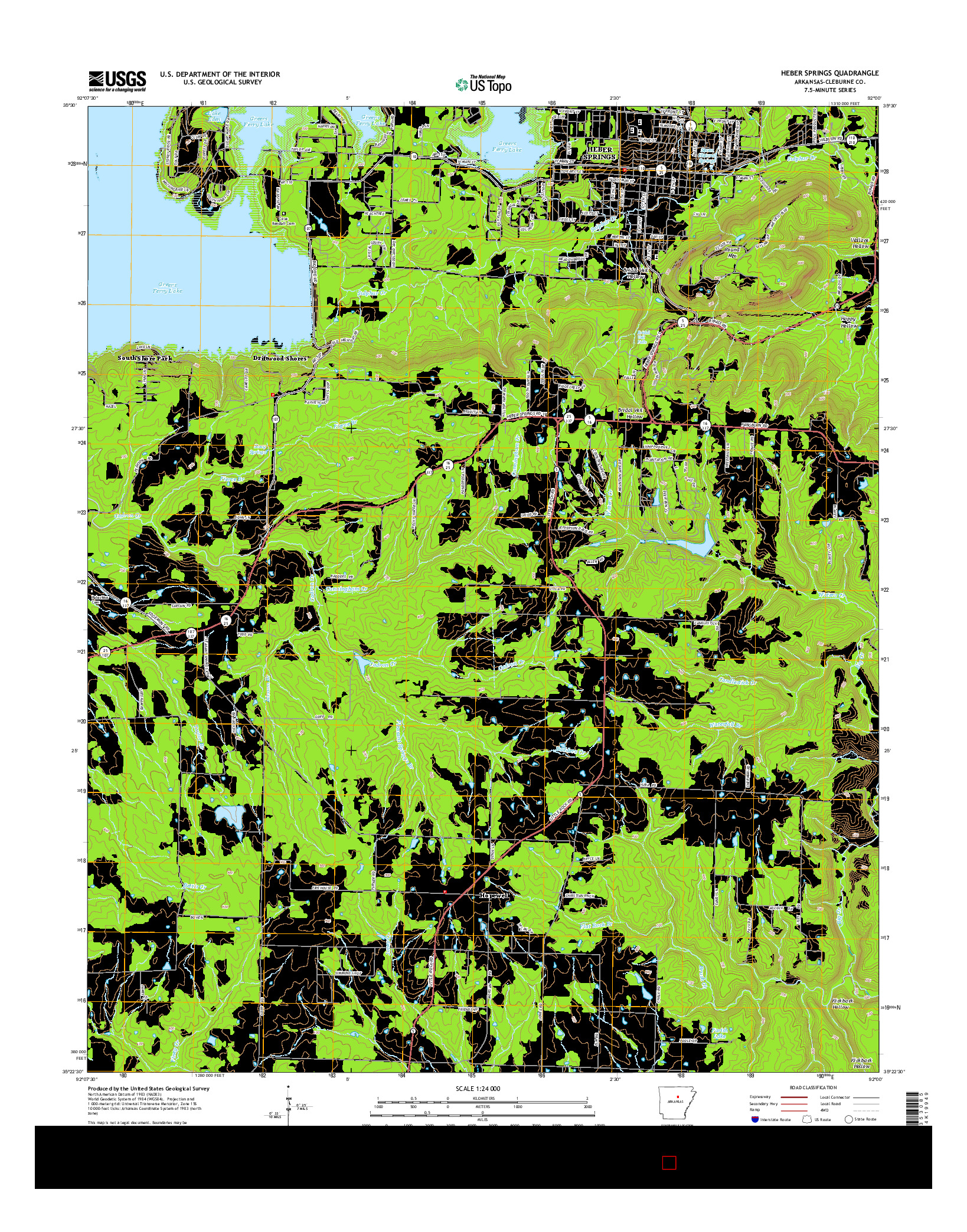 USGS US TOPO 7.5-MINUTE MAP FOR HEBER SPRINGS, AR 2014