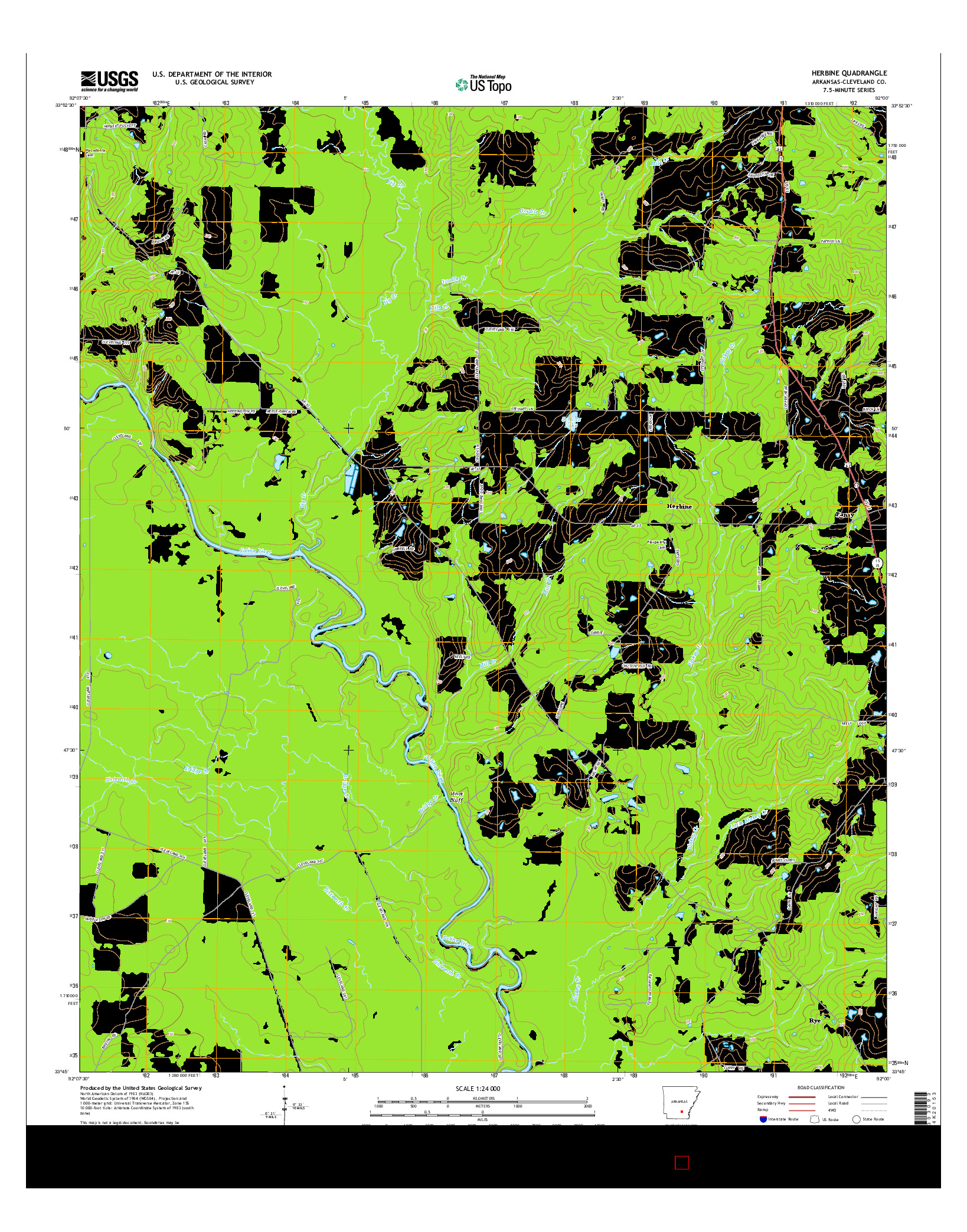 USGS US TOPO 7.5-MINUTE MAP FOR HERBINE, AR 2014