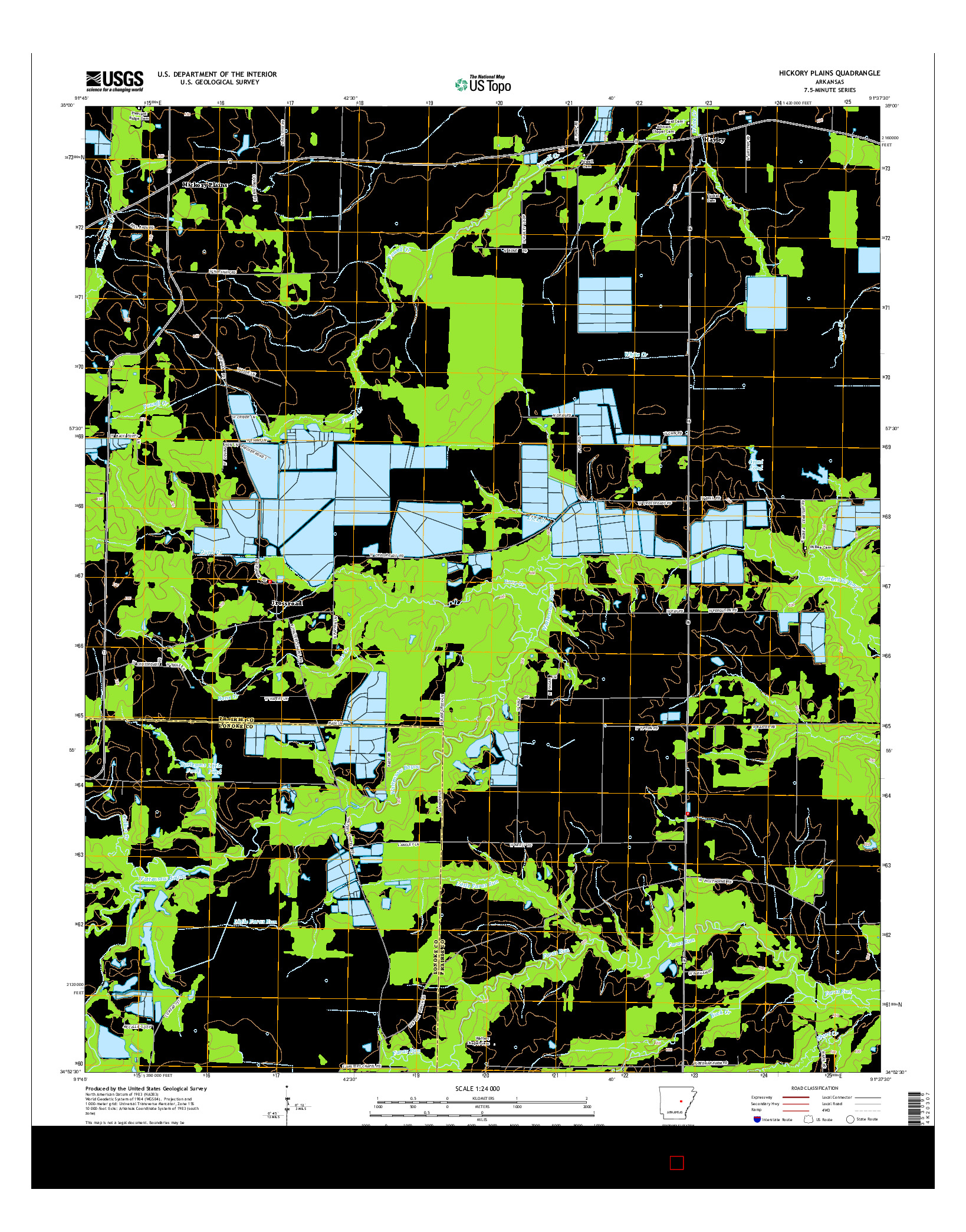 USGS US TOPO 7.5-MINUTE MAP FOR HICKORY PLAINS, AR 2014