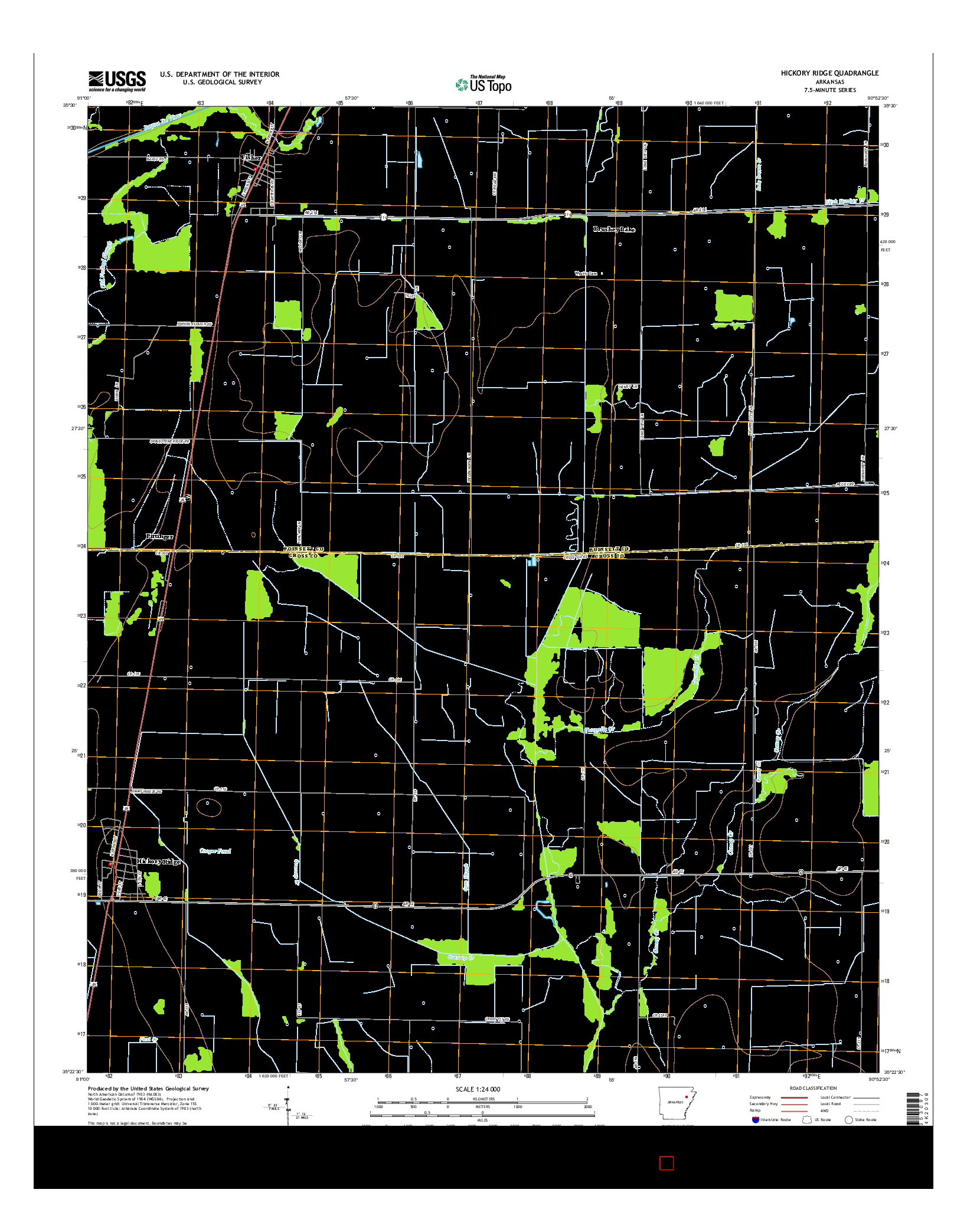 USGS US TOPO 7.5-MINUTE MAP FOR HICKORY RIDGE, AR 2014