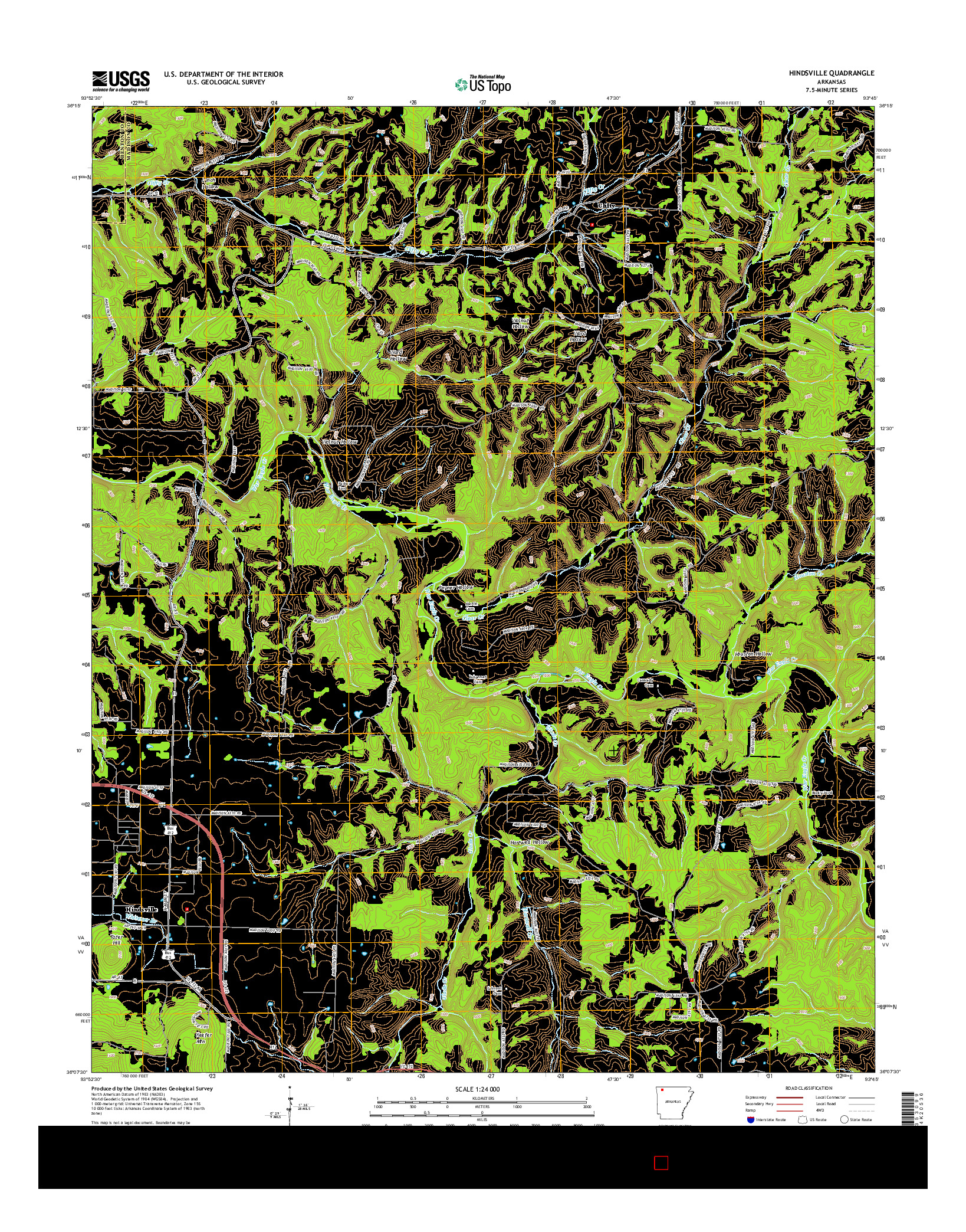 USGS US TOPO 7.5-MINUTE MAP FOR HINDSVILLE, AR 2014