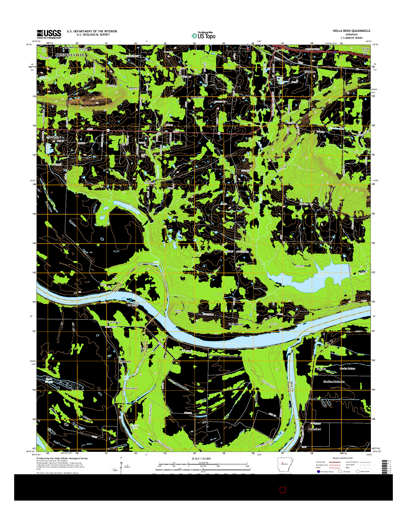 USGS US TOPO 7.5-MINUTE MAP FOR HOLLA BEND, AR 2014