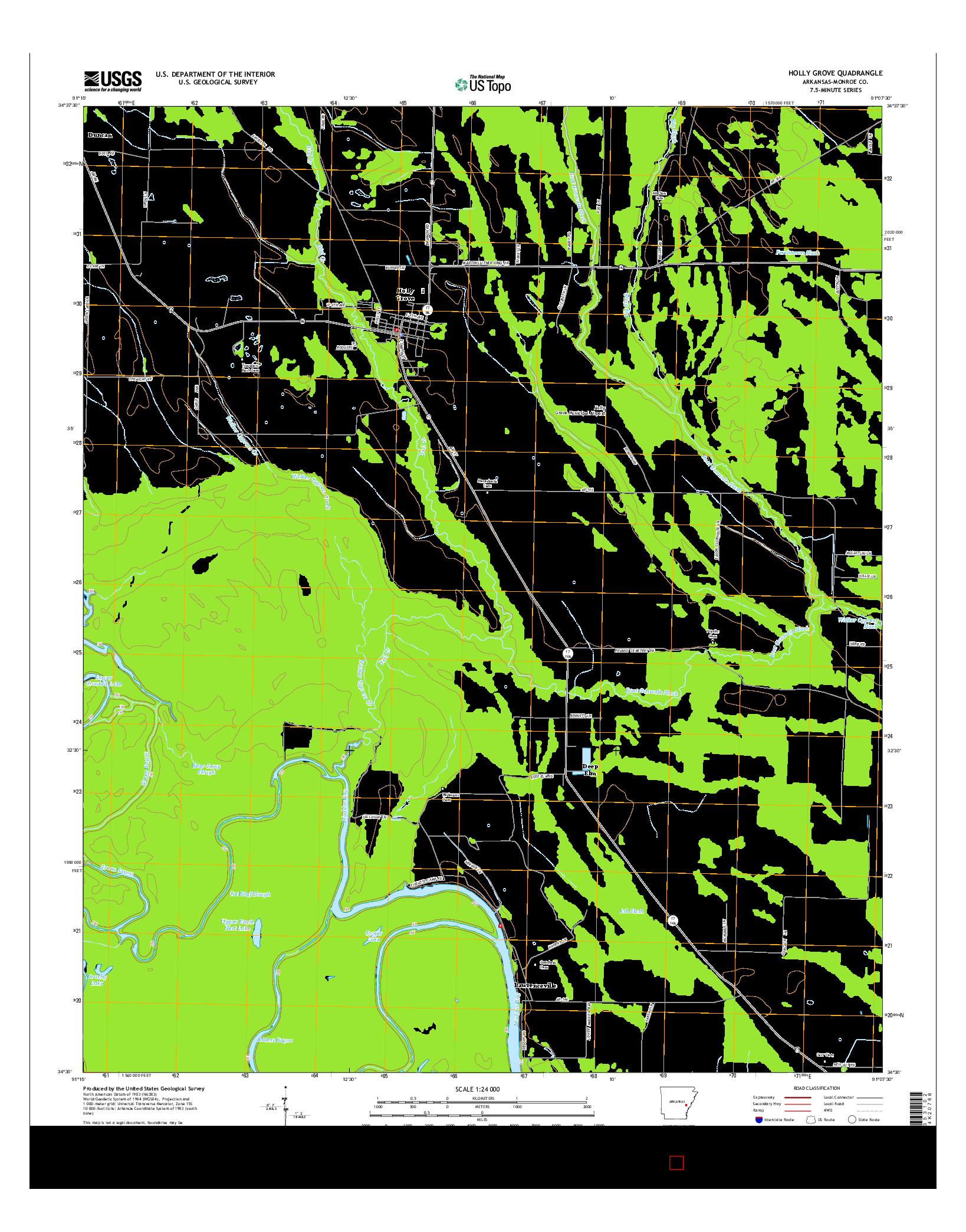 USGS US TOPO 7.5-MINUTE MAP FOR HOLLY GROVE, AR 2014