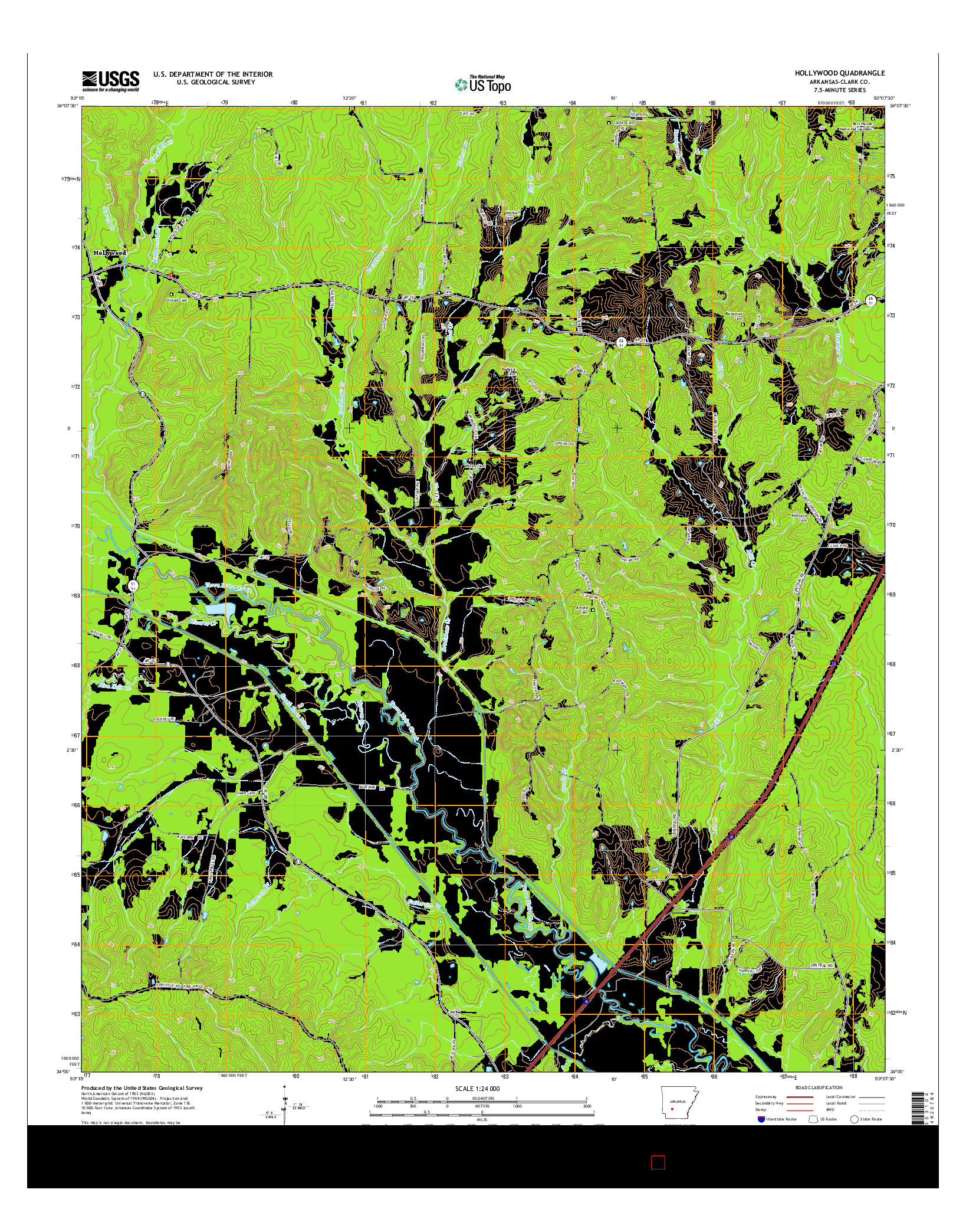 USGS US TOPO 7.5-MINUTE MAP FOR HOLLYWOOD, AR 2014