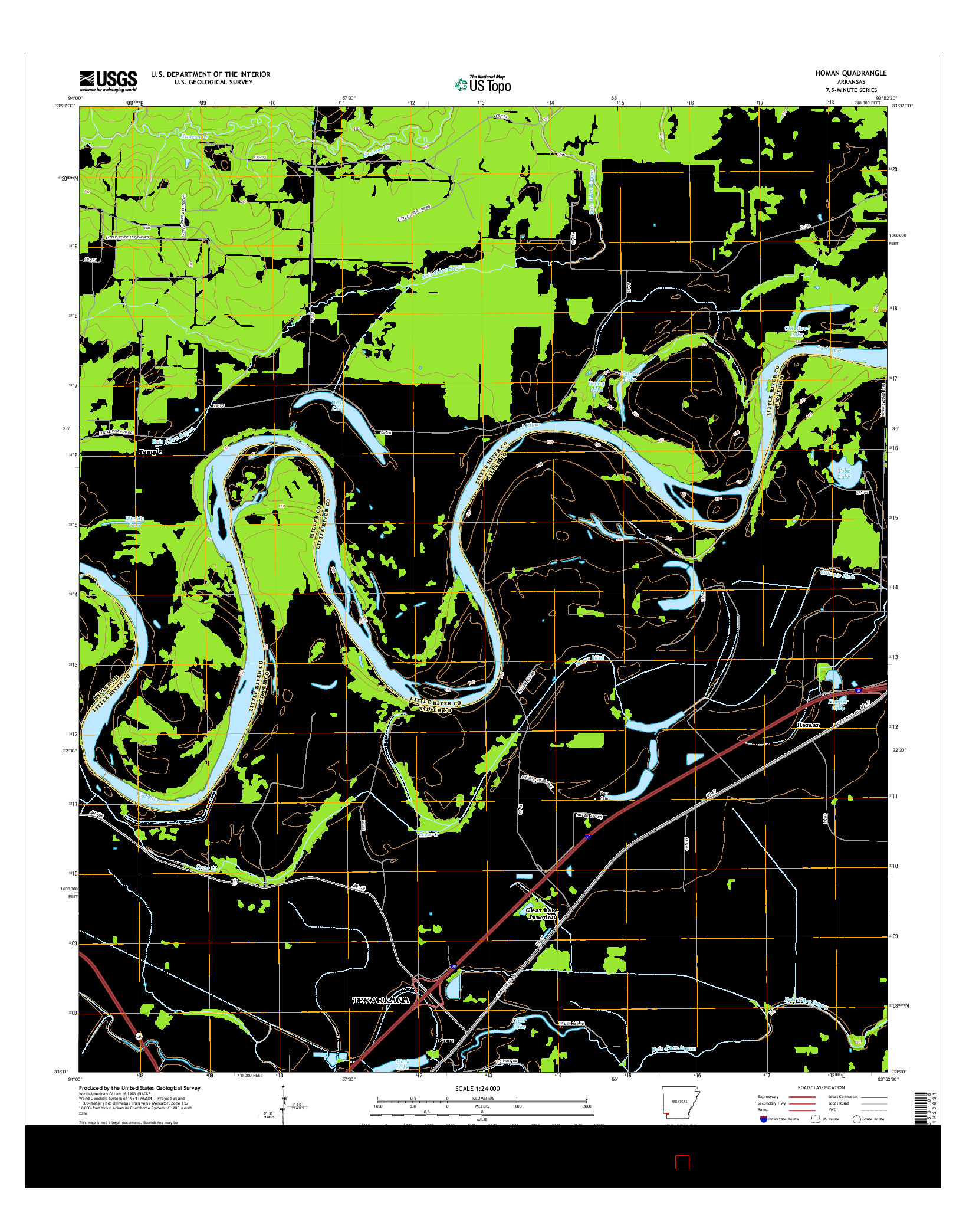 USGS US TOPO 7.5-MINUTE MAP FOR HOMAN, AR 2014