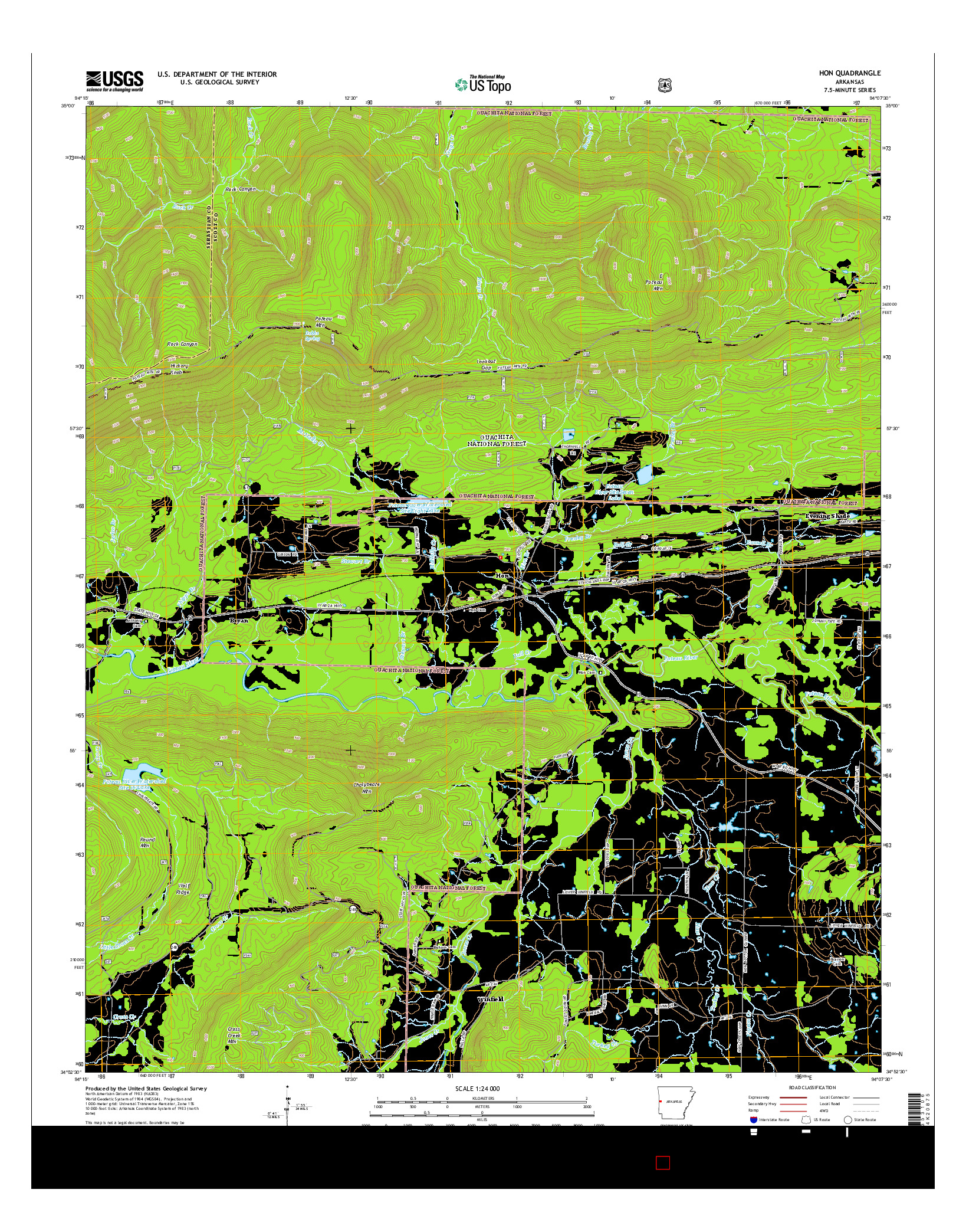 USGS US TOPO 7.5-MINUTE MAP FOR HON, AR 2014