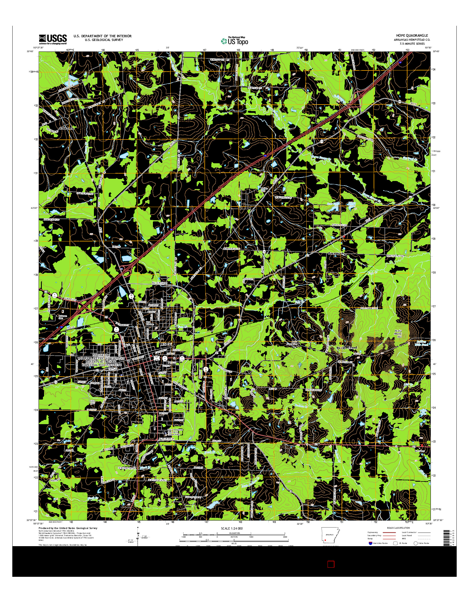 USGS US TOPO 7.5-MINUTE MAP FOR HOPE, AR 2014