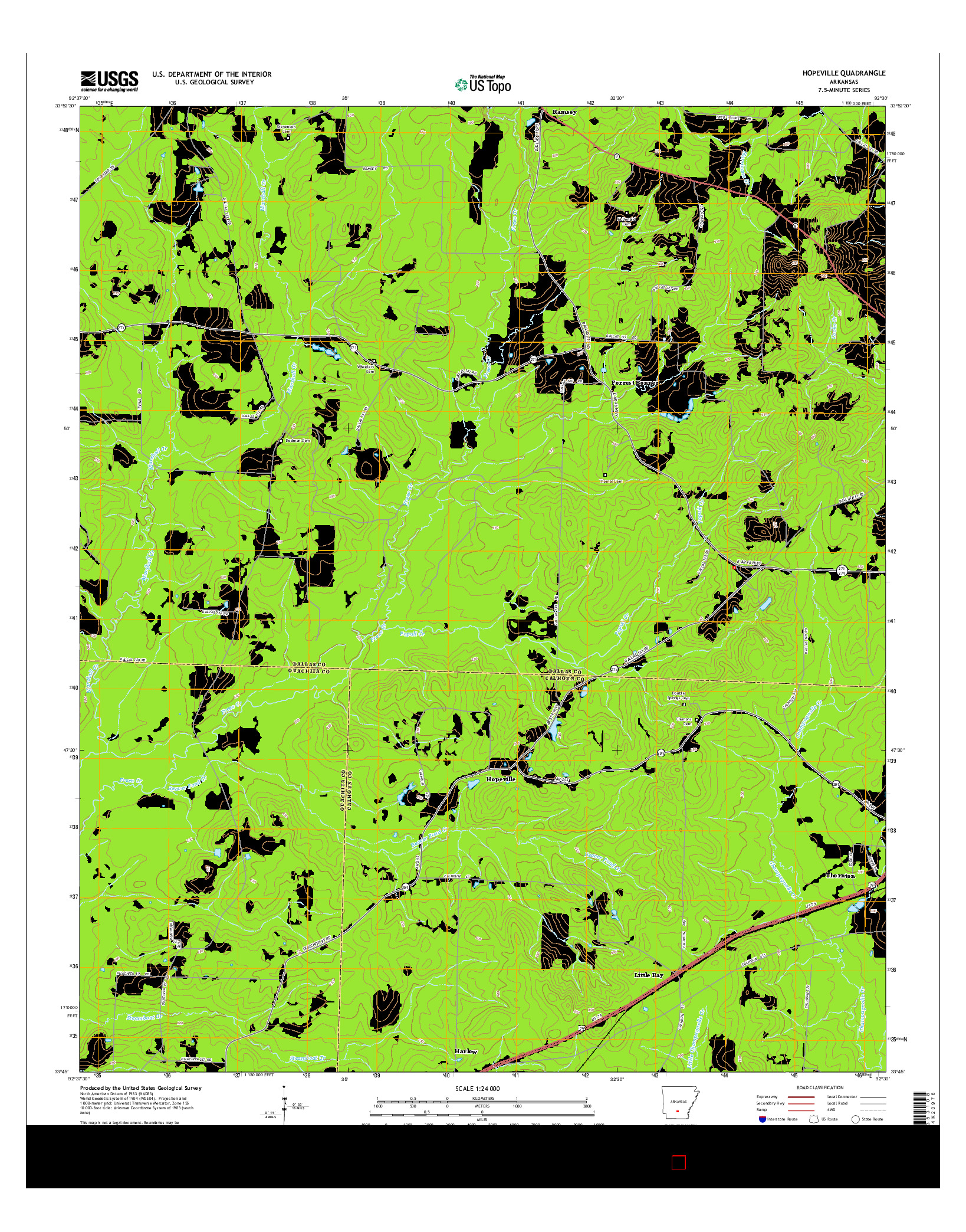 USGS US TOPO 7.5-MINUTE MAP FOR HOPEVILLE, AR 2014
