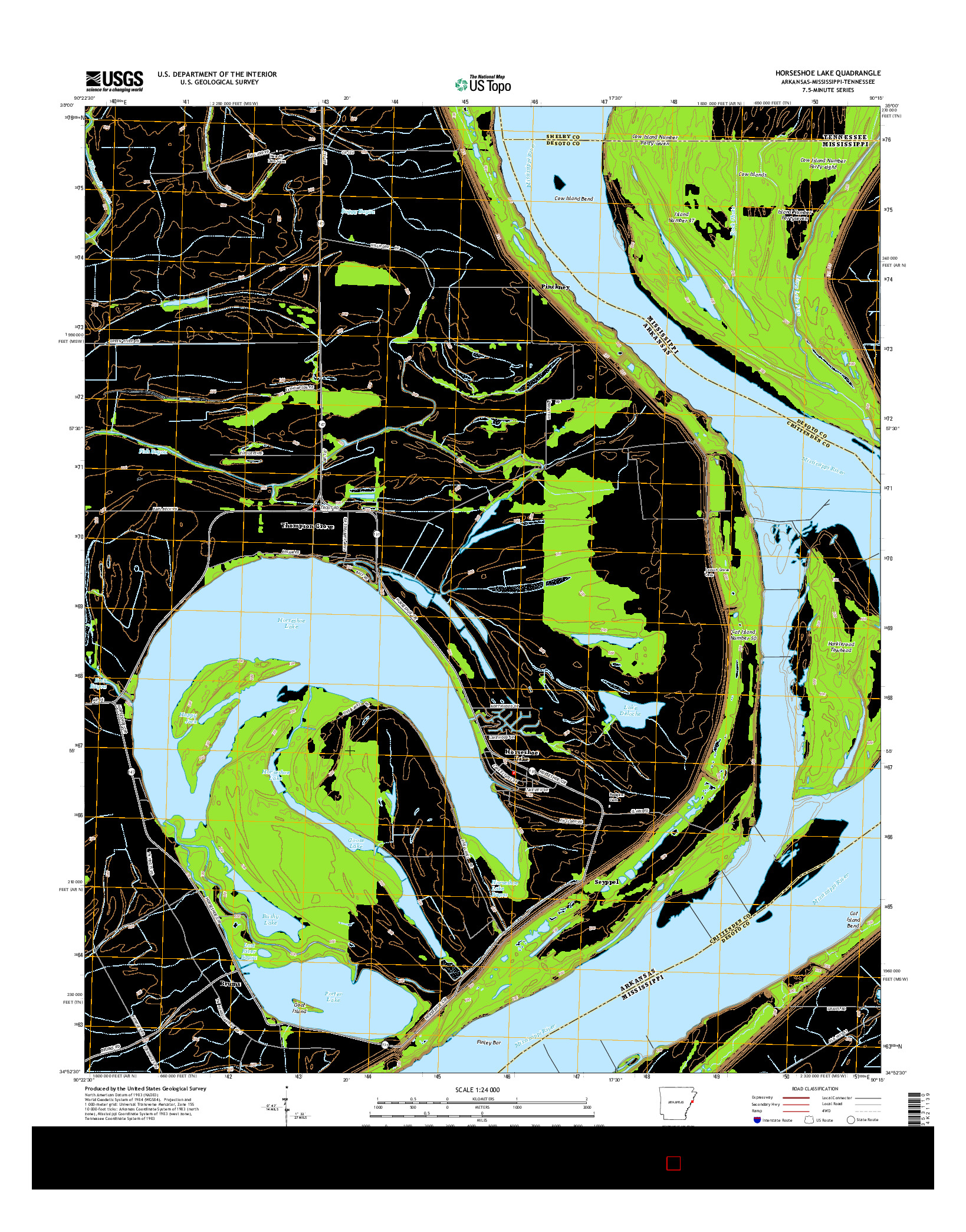 USGS US TOPO 7.5-MINUTE MAP FOR HORSESHOE LAKE, AR-MS-TN 2014