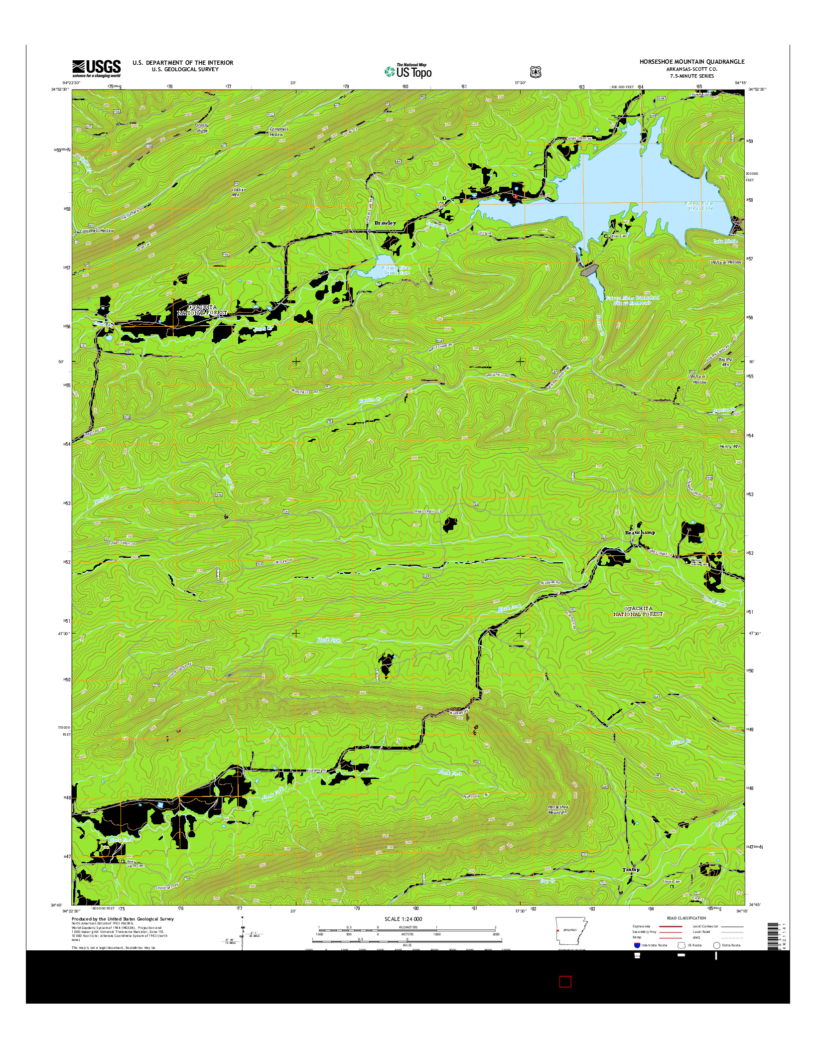 USGS US TOPO 7.5-MINUTE MAP FOR HORSESHOE MOUNTAIN, AR 2014