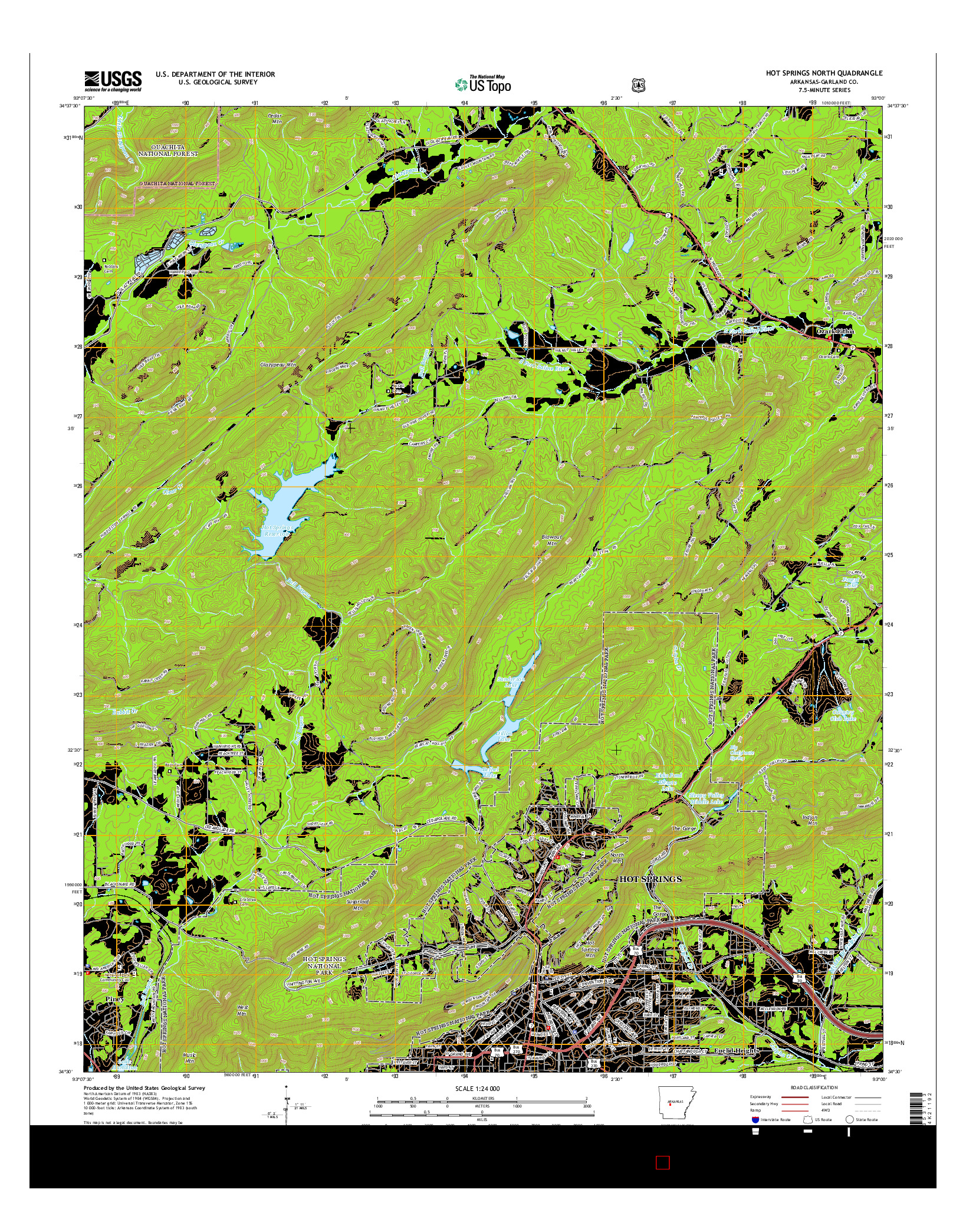 USGS US TOPO 7.5-MINUTE MAP FOR HOT SPRINGS NORTH, AR 2014