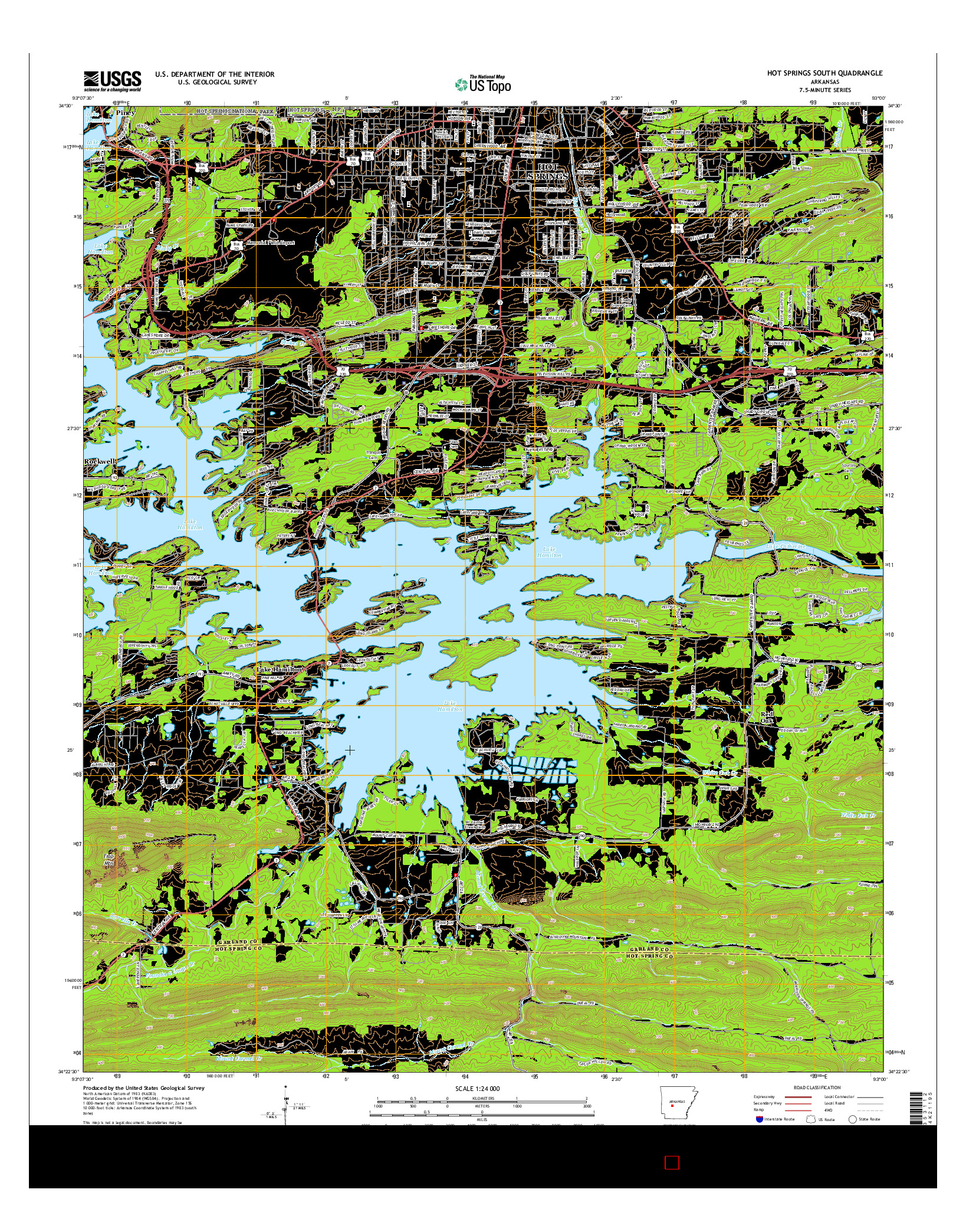 USGS US TOPO 7.5-MINUTE MAP FOR HOT SPRINGS SOUTH, AR 2014