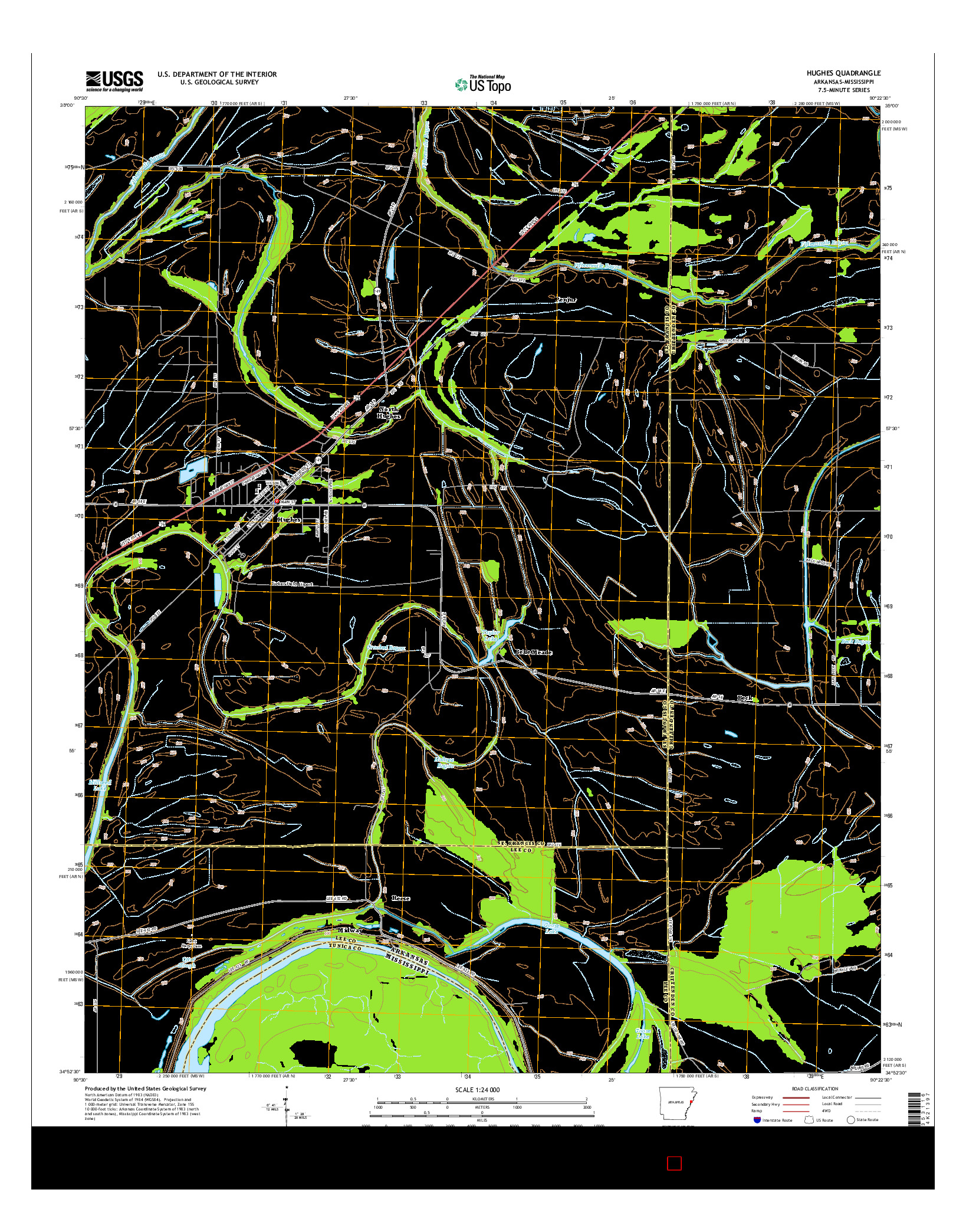 USGS US TOPO 7.5-MINUTE MAP FOR HUGHES, AR-MS 2014