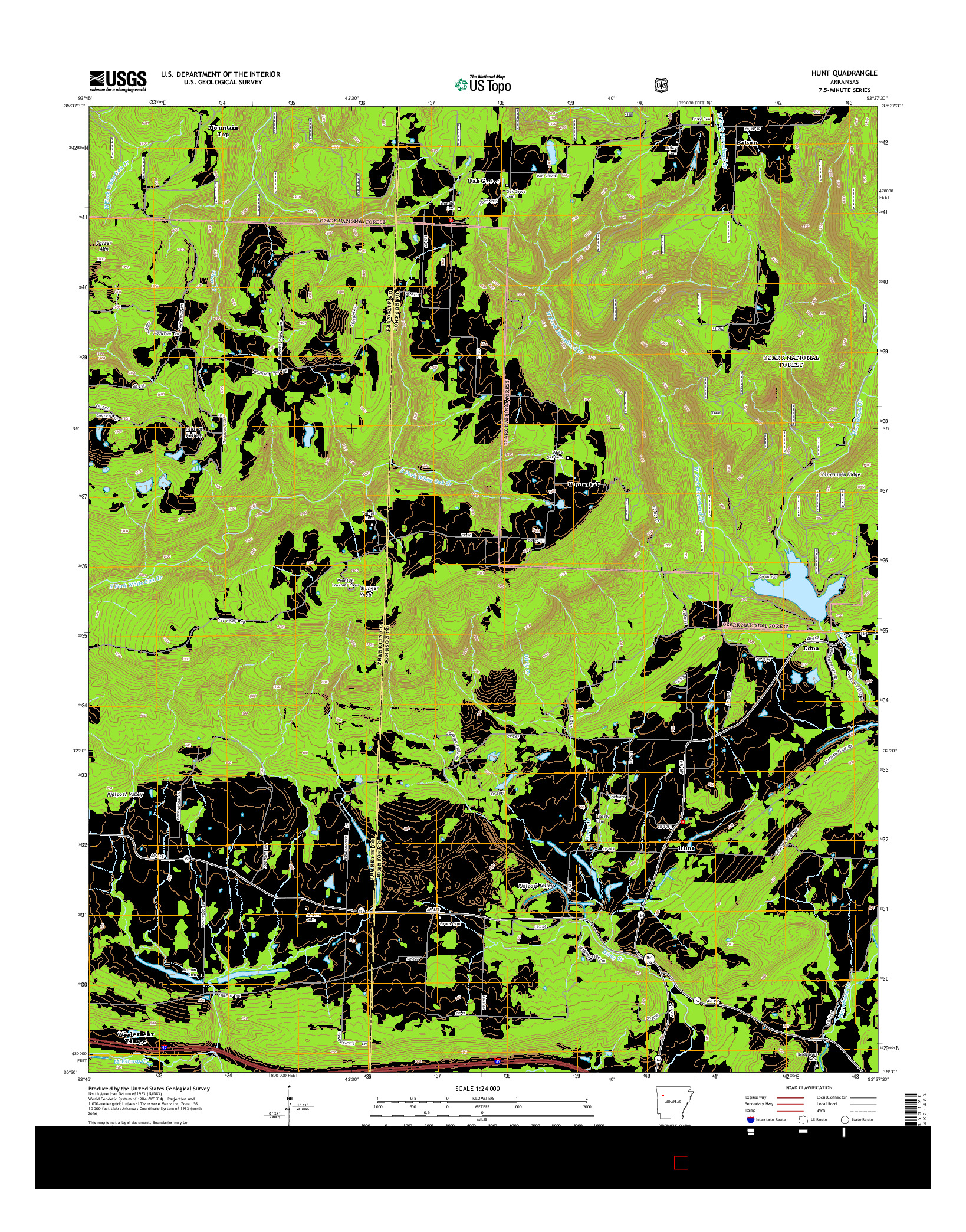 USGS US TOPO 7.5-MINUTE MAP FOR HUNT, AR 2014