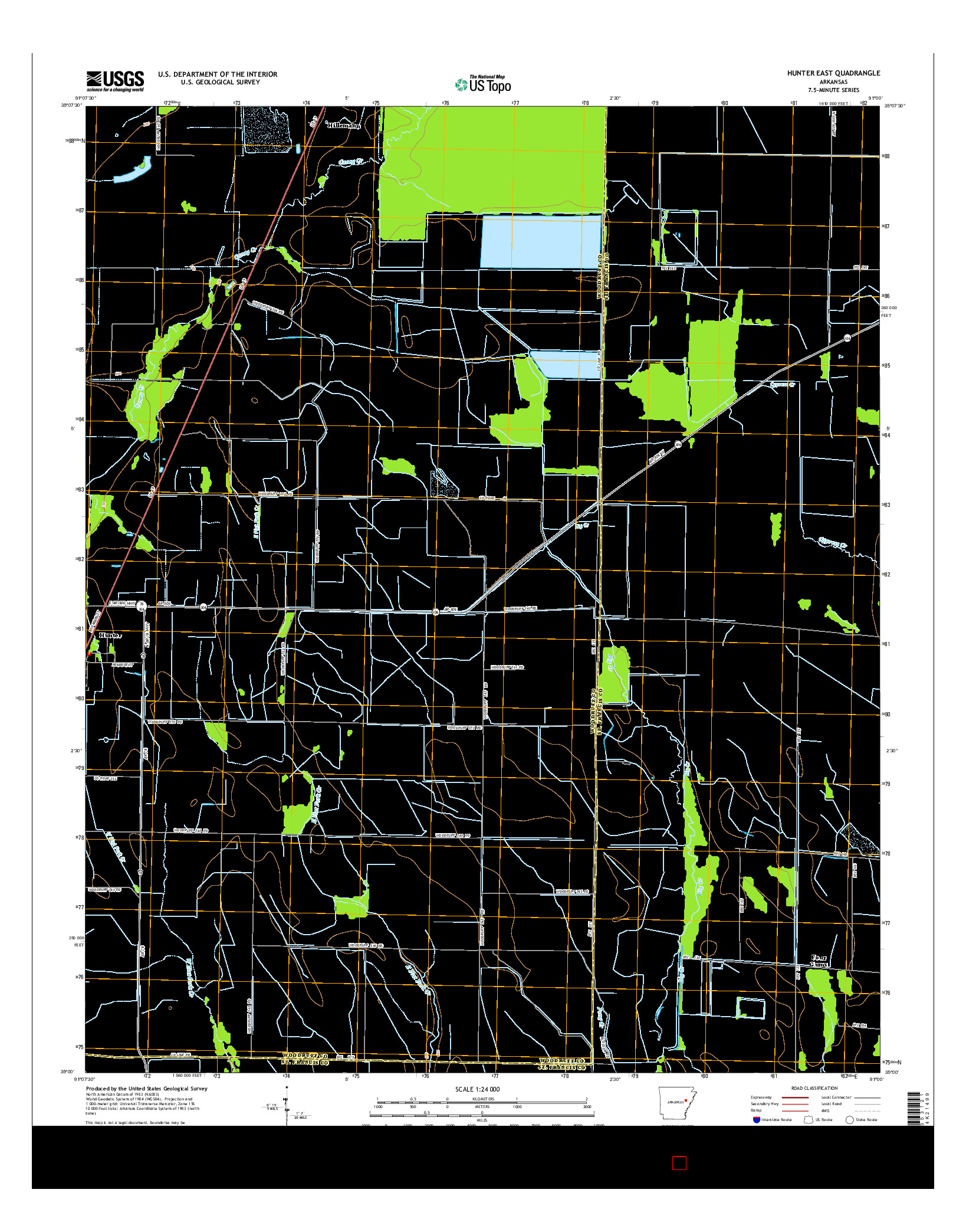 USGS US TOPO 7.5-MINUTE MAP FOR HUNTER EAST, AR 2014