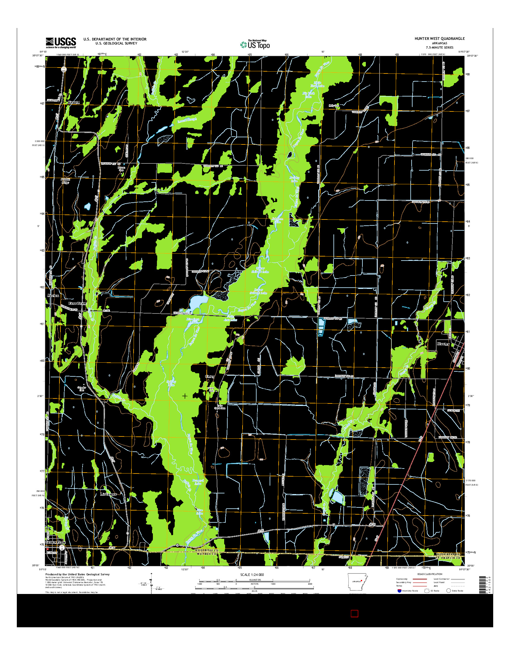 USGS US TOPO 7.5-MINUTE MAP FOR HUNTER WEST, AR 2014