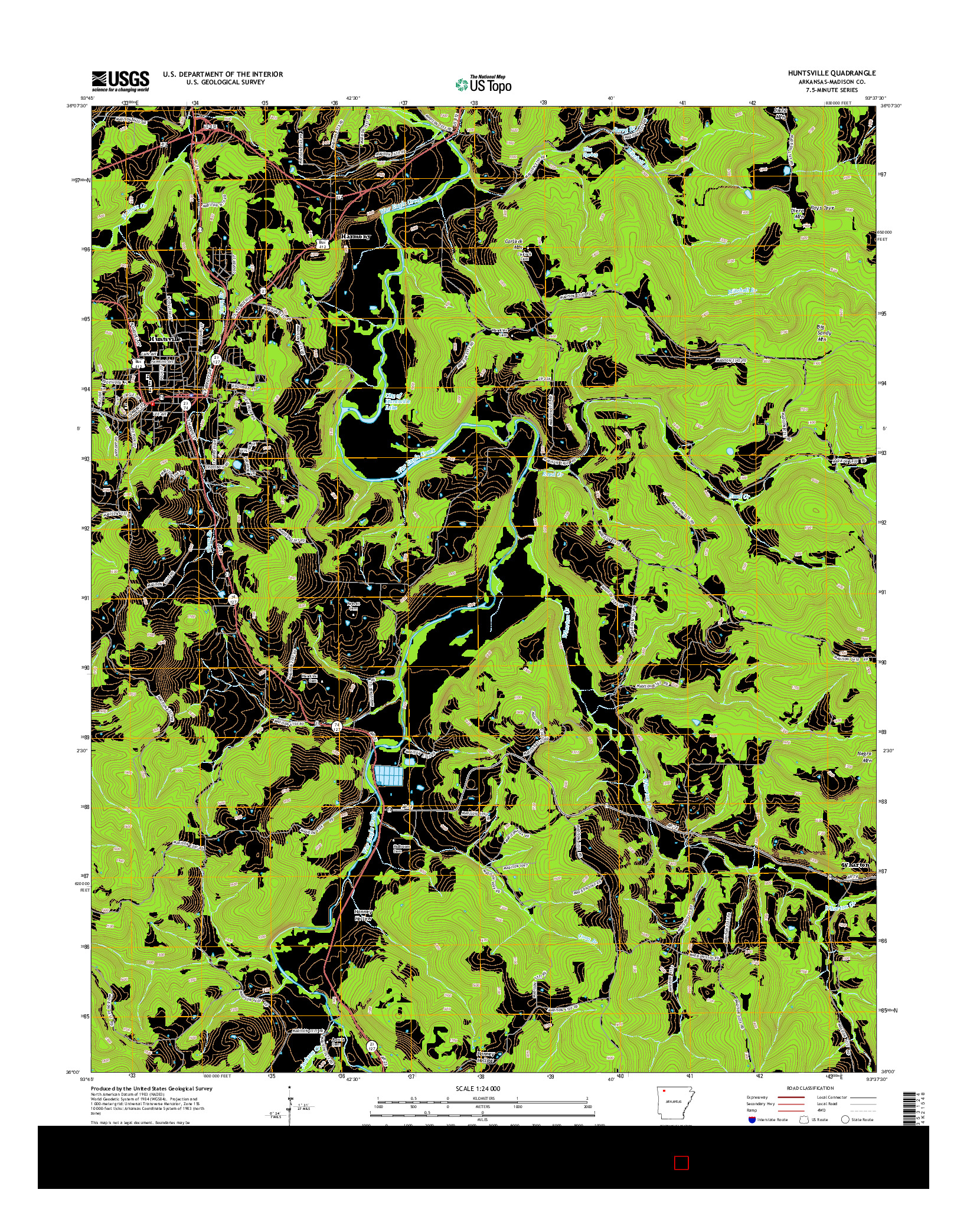 USGS US TOPO 7.5-MINUTE MAP FOR HUNTSVILLE, AR 2014