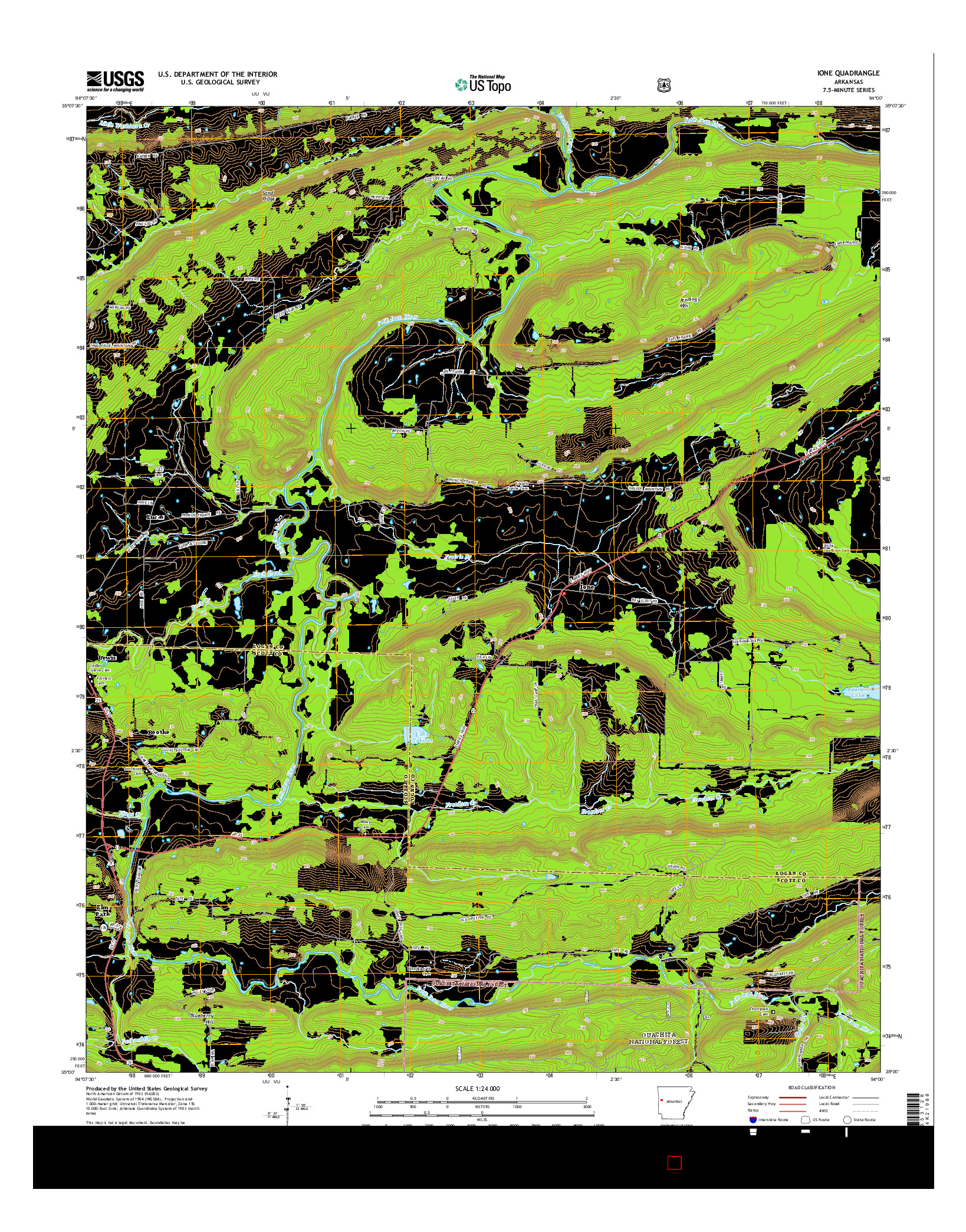 USGS US TOPO 7.5-MINUTE MAP FOR IONE, AR 2014