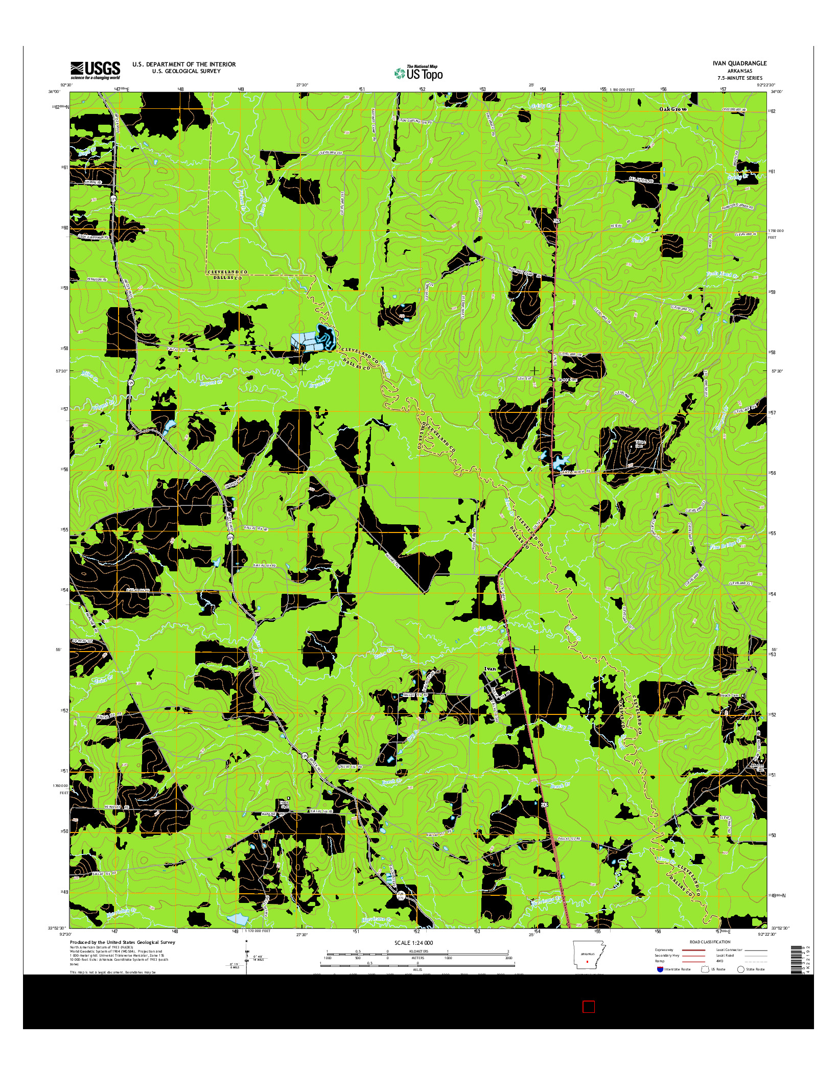 USGS US TOPO 7.5-MINUTE MAP FOR IVAN, AR 2014