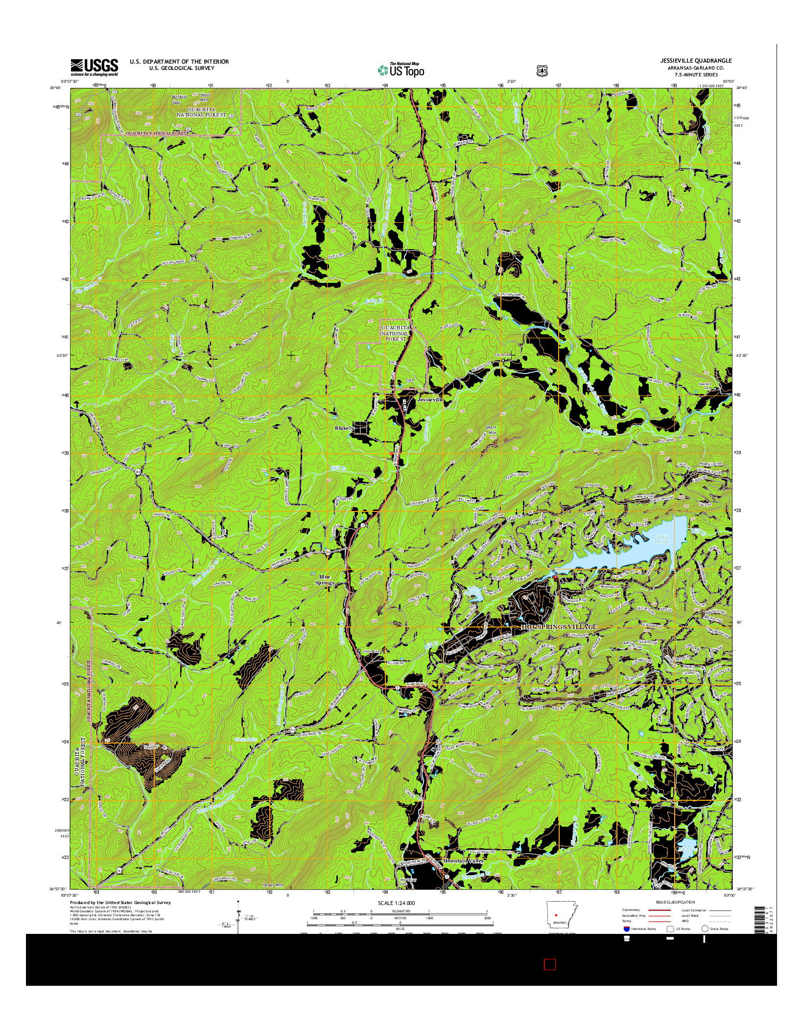 USGS US TOPO 7.5-MINUTE MAP FOR JESSIEVILLE, AR 2014