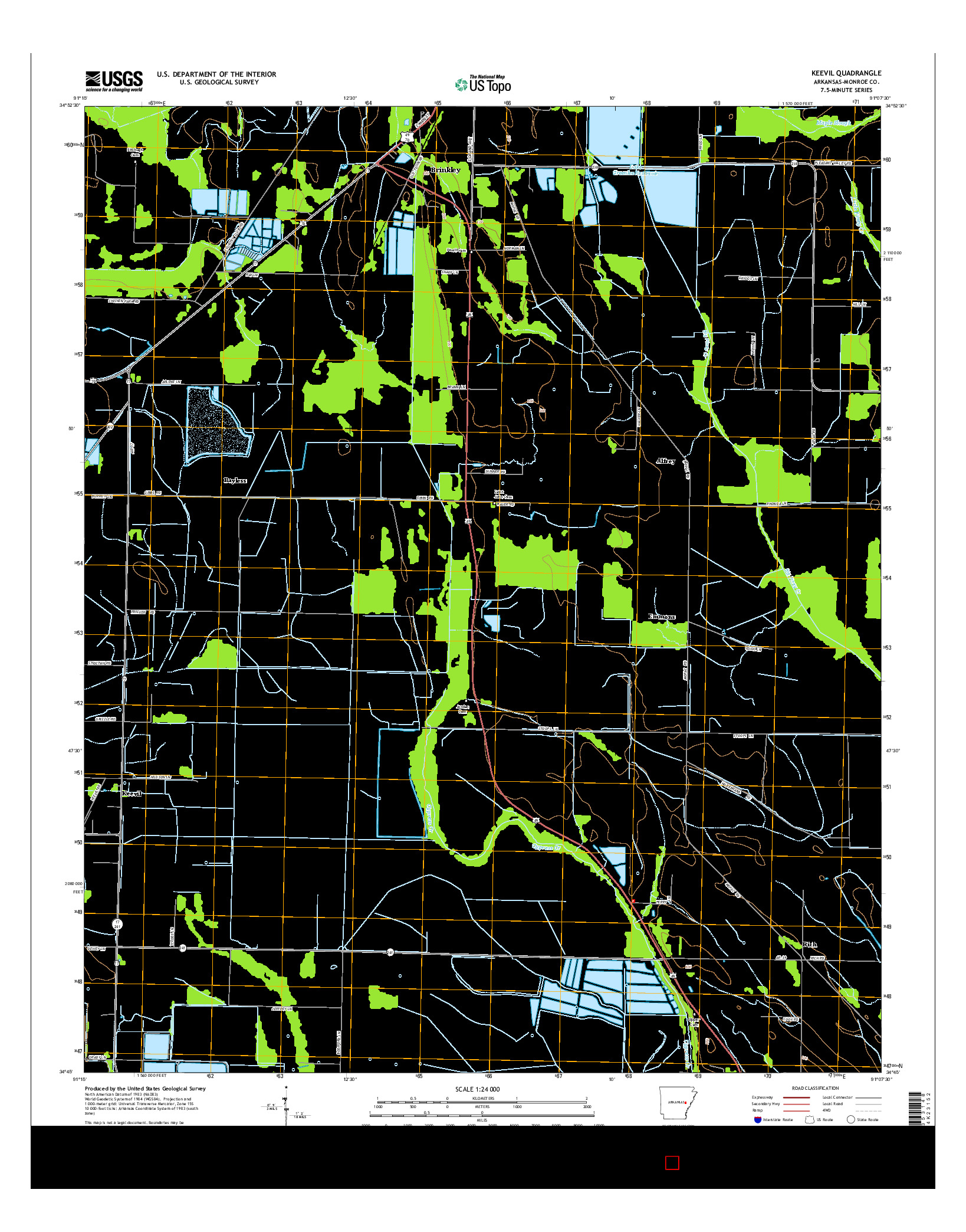 USGS US TOPO 7.5-MINUTE MAP FOR KEEVIL, AR 2014