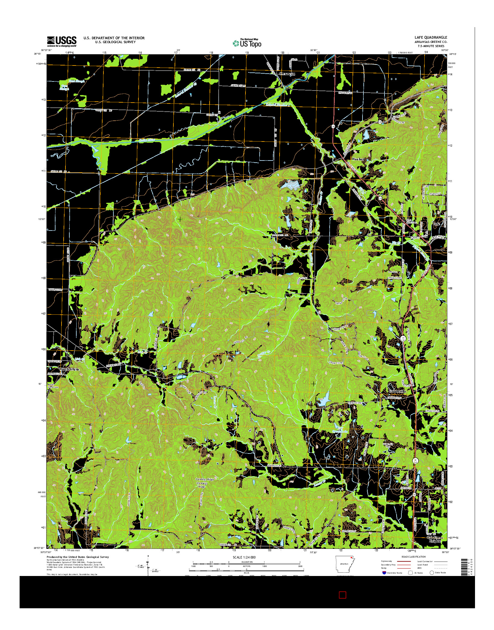 USGS US TOPO 7.5-MINUTE MAP FOR LAFE, AR 2014