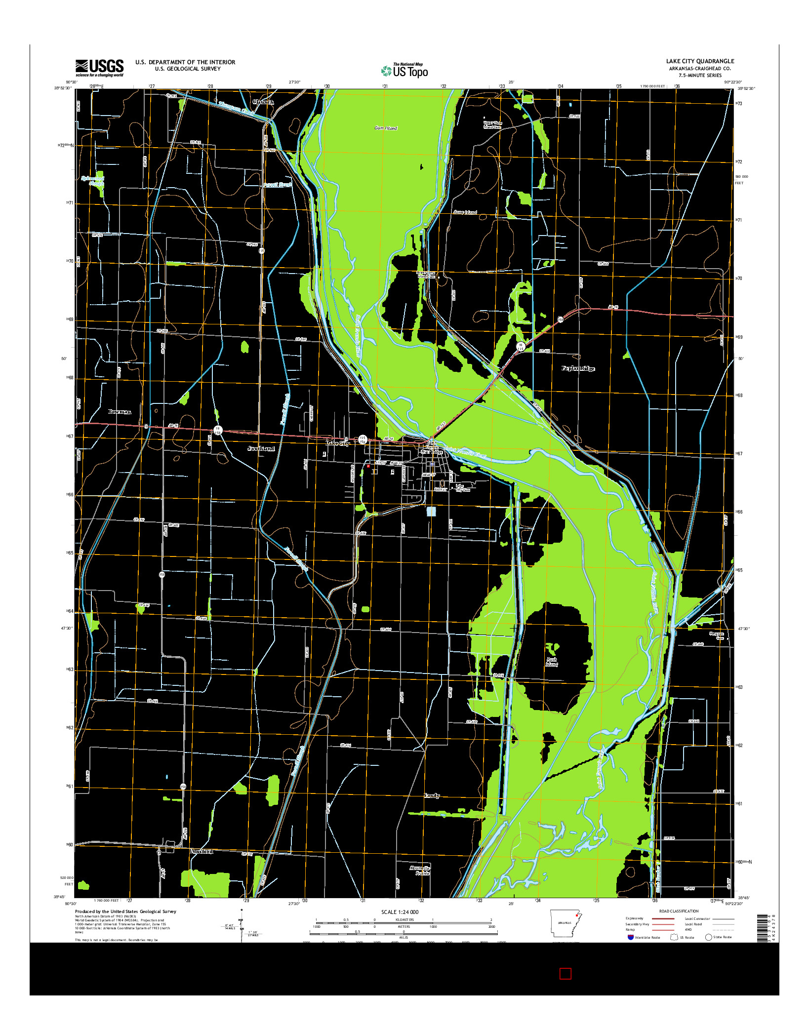 USGS US TOPO 7.5-MINUTE MAP FOR LAKE CITY, AR 2014