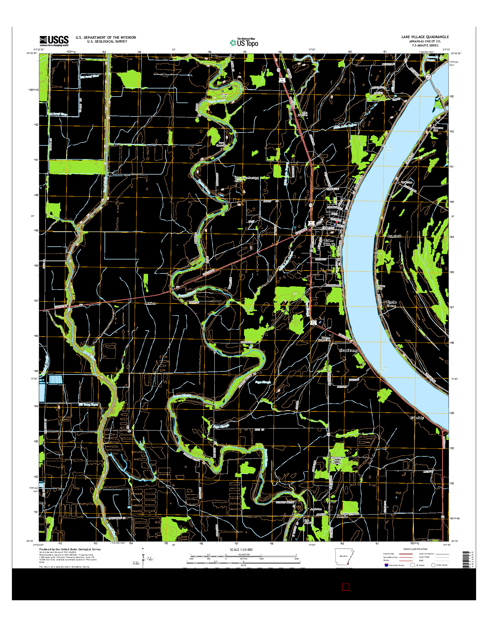 USGS US TOPO 7.5-MINUTE MAP FOR LAKE VILLAGE, AR 2014