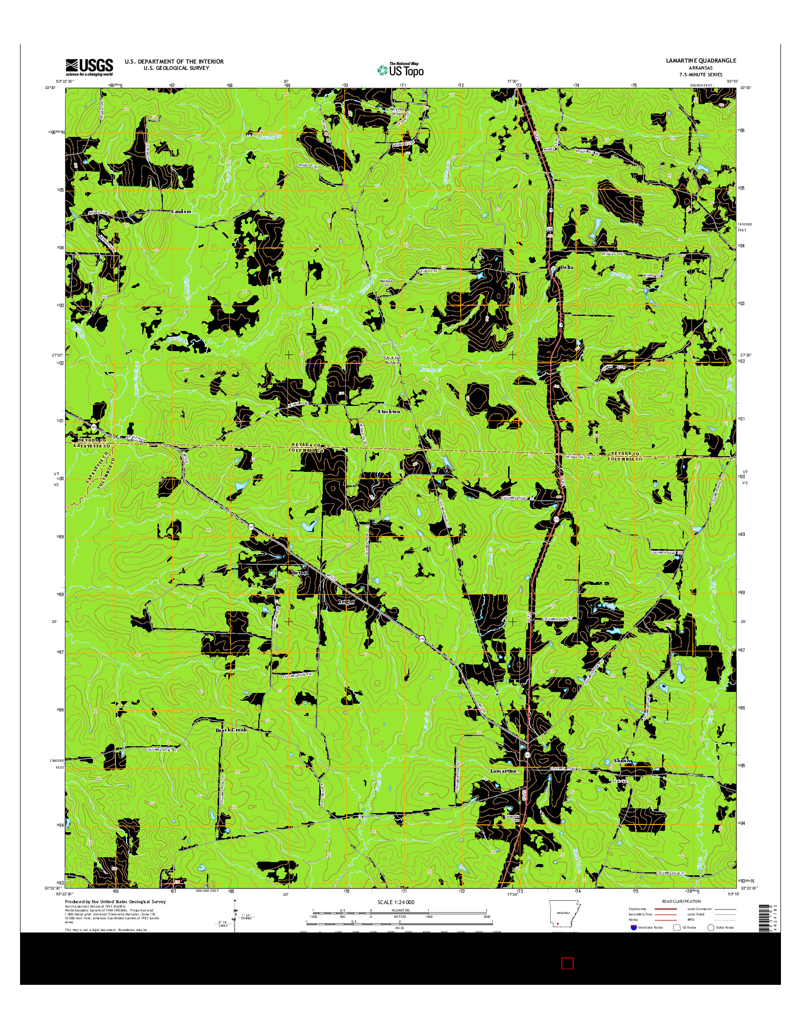 USGS US TOPO 7.5-MINUTE MAP FOR LAMARTINE, AR 2014