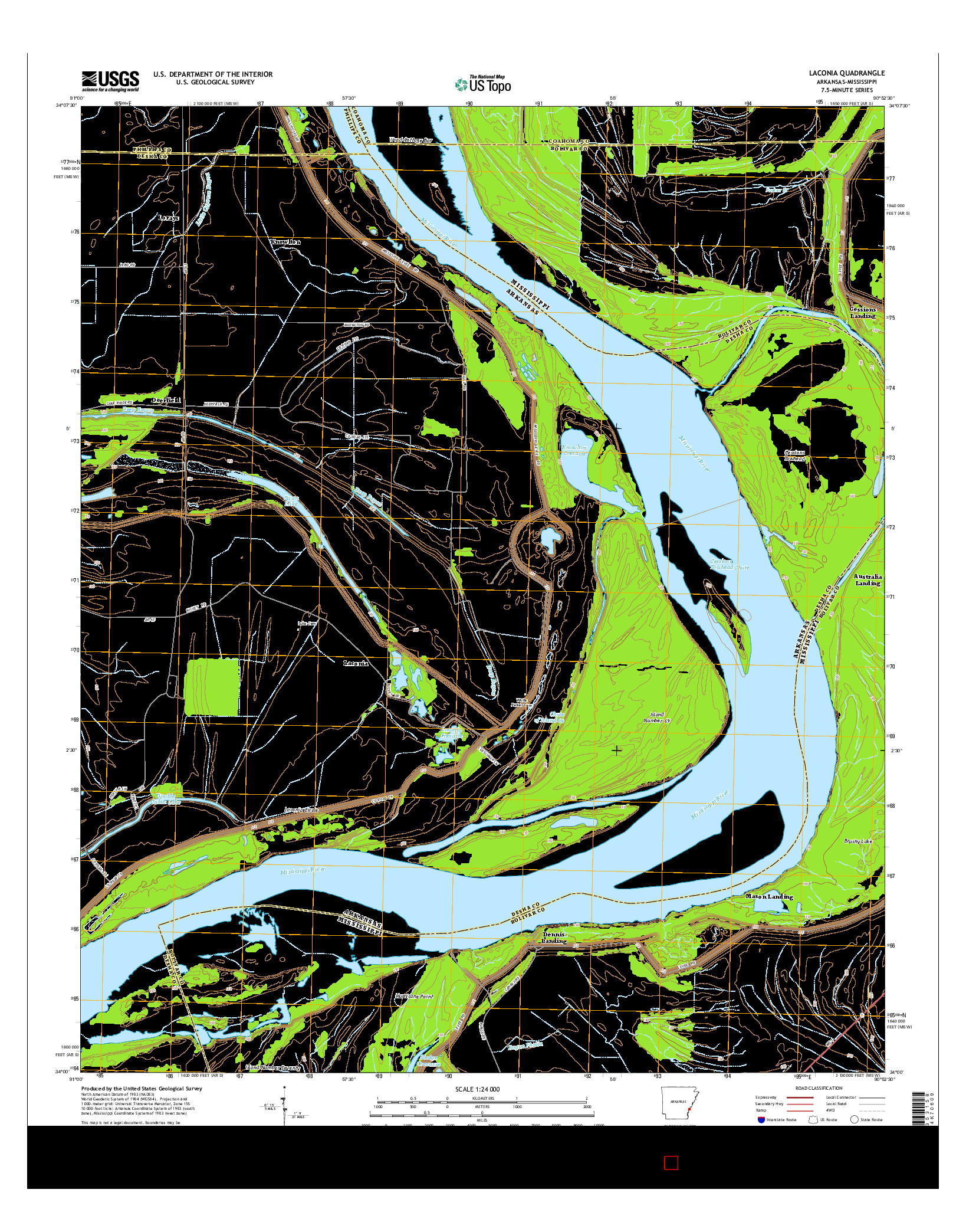 USGS US TOPO 7.5-MINUTE MAP FOR LACONIA, AR-MS 2014