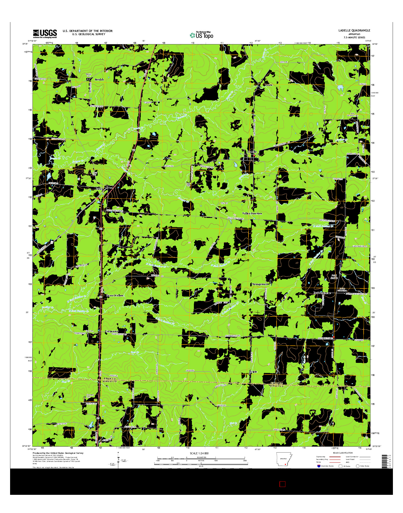 USGS US TOPO 7.5-MINUTE MAP FOR LADELLE, AR 2014