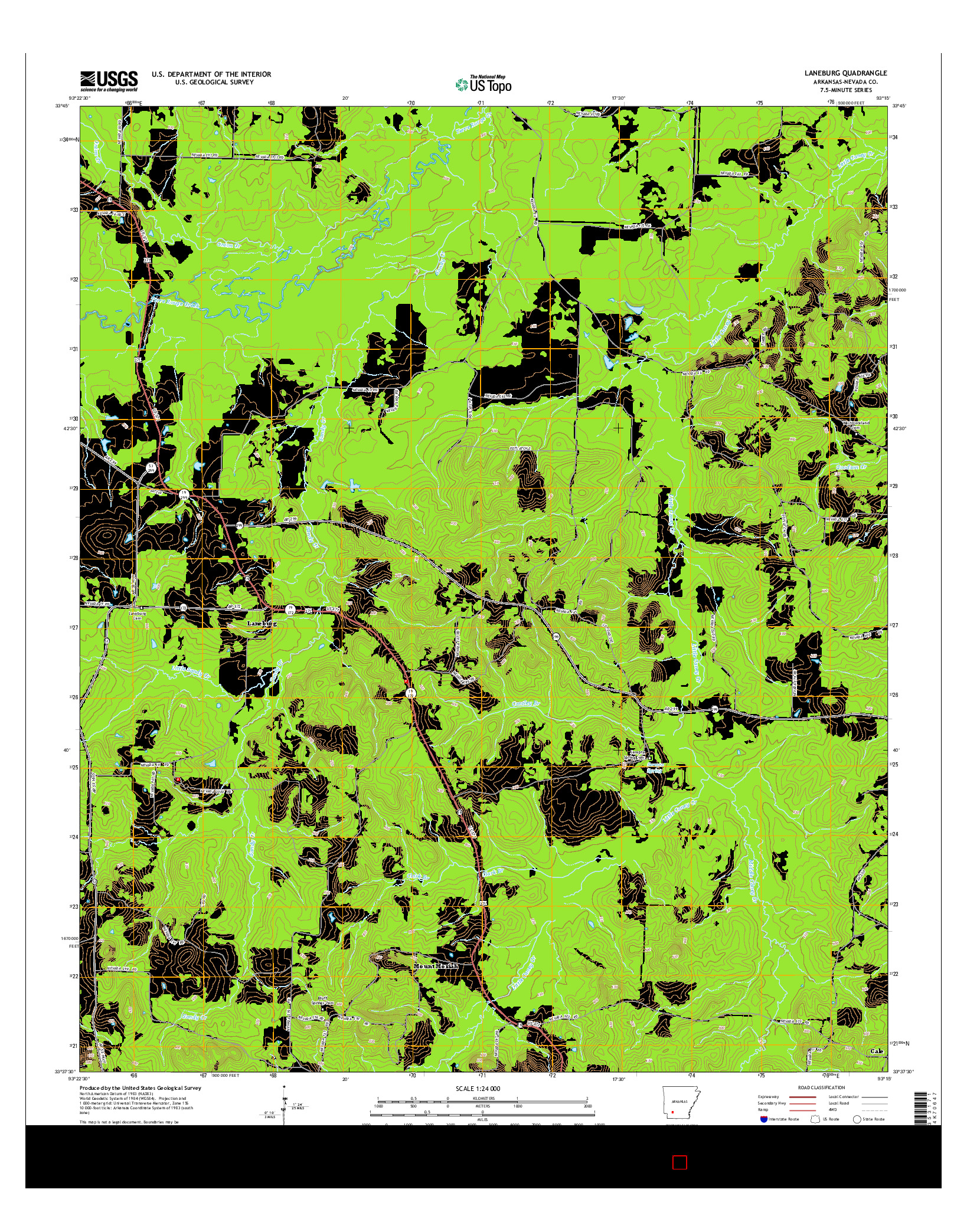 USGS US TOPO 7.5-MINUTE MAP FOR LANEBURG, AR 2014