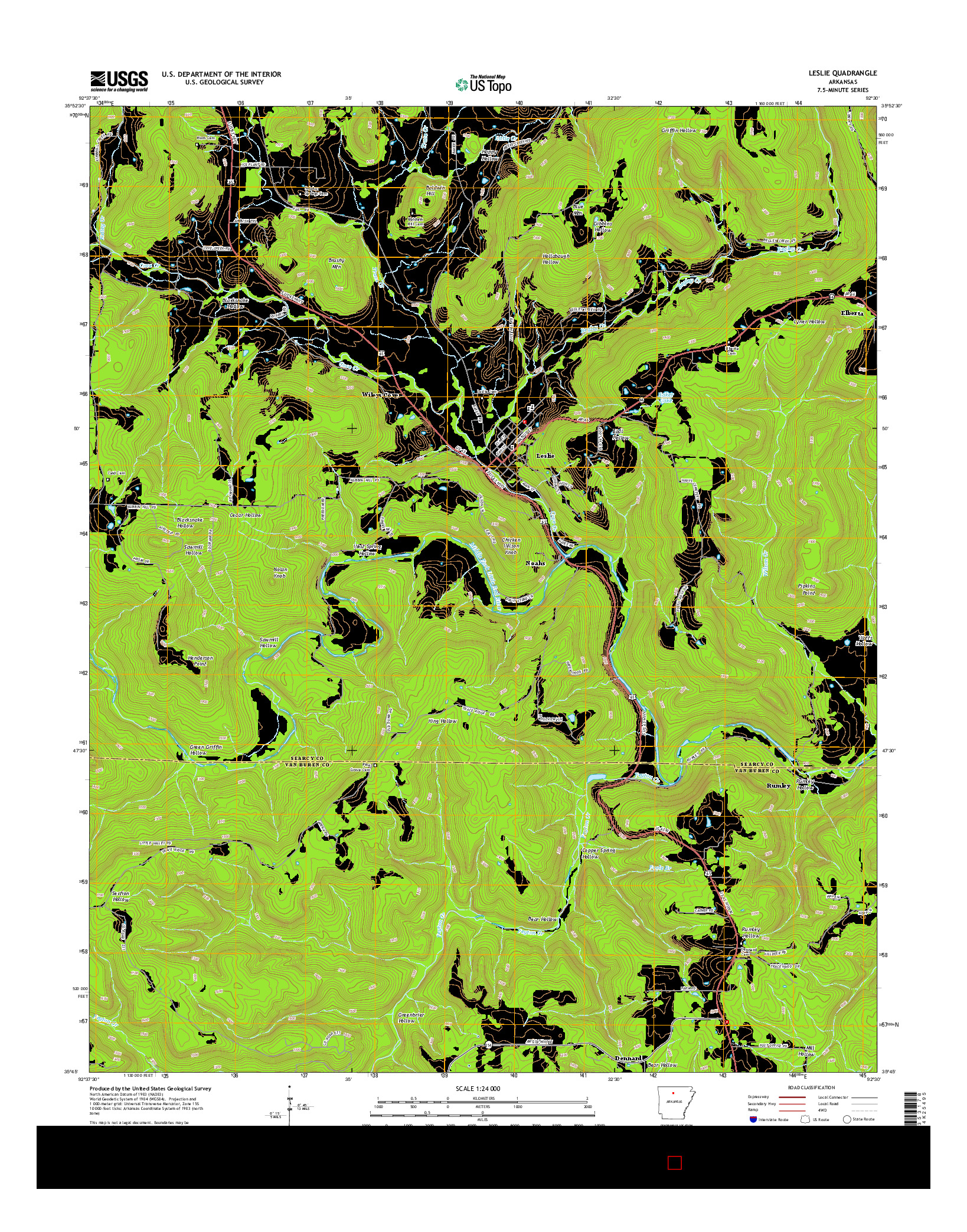 USGS US TOPO 7.5-MINUTE MAP FOR LESLIE, AR 2014