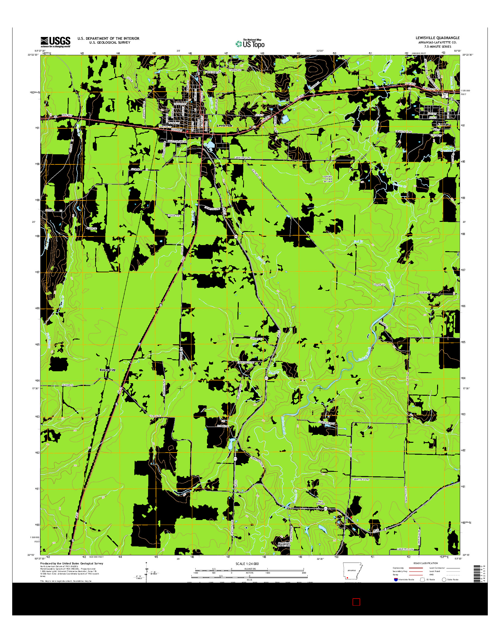 USGS US TOPO 7.5-MINUTE MAP FOR LEWISVILLE, AR 2014