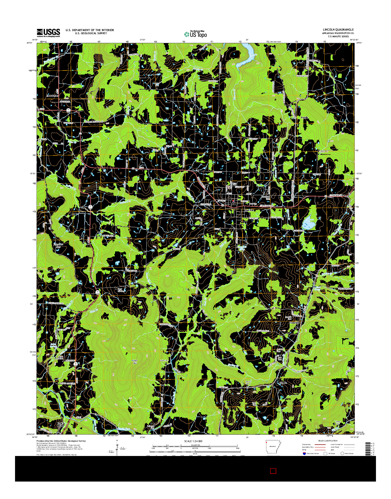 USGS US TOPO 7.5-MINUTE MAP FOR LINCOLN, AR 2014