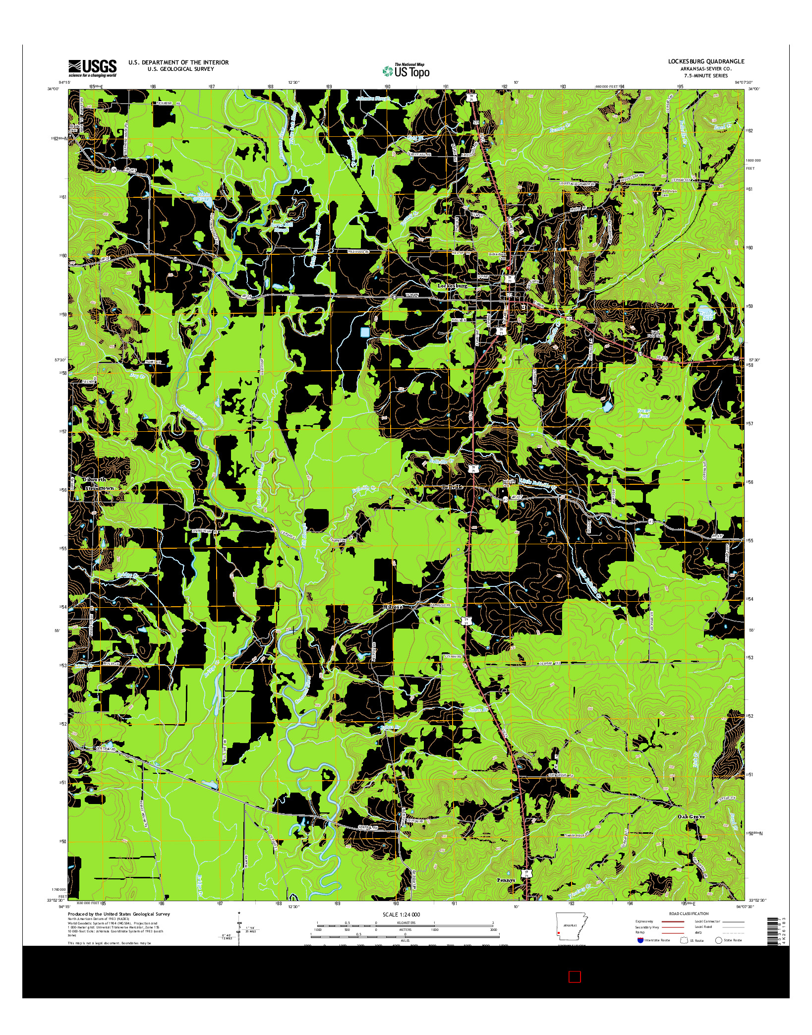 USGS US TOPO 7.5-MINUTE MAP FOR LOCKESBURG, AR 2014