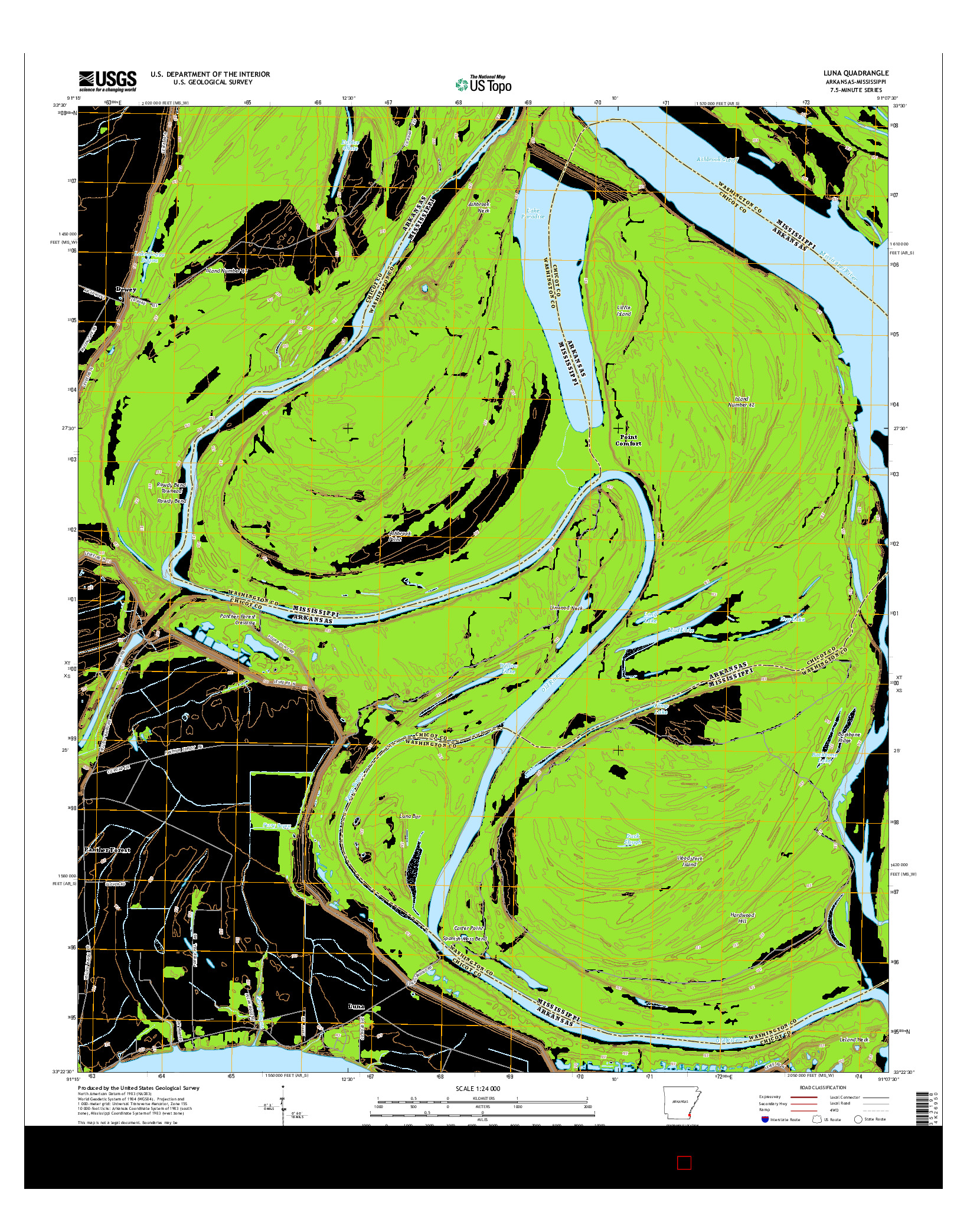 USGS US TOPO 7.5-MINUTE MAP FOR LUNA, AR-MS 2014