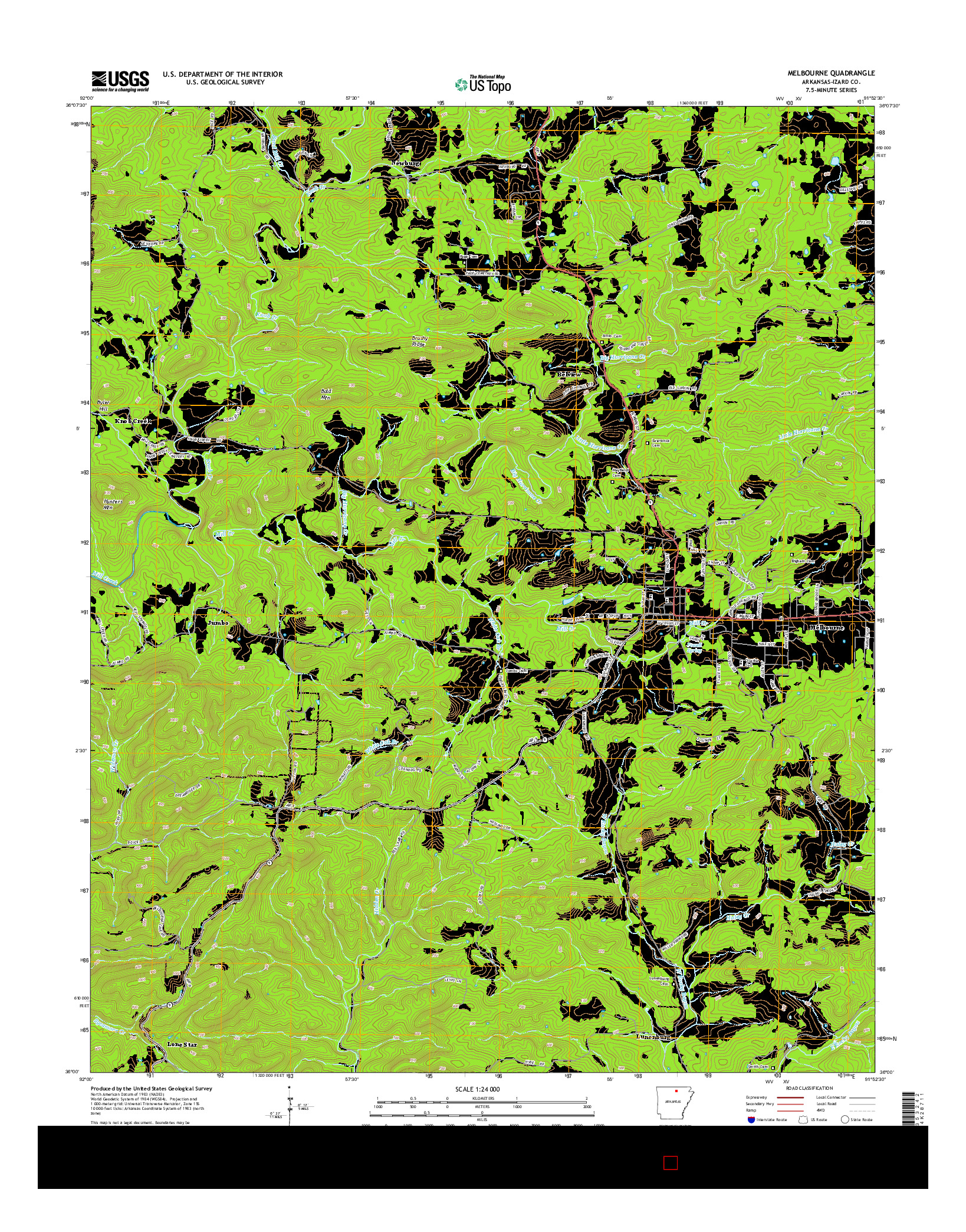 USGS US TOPO 7.5-MINUTE MAP FOR MELBOURNE, AR 2014