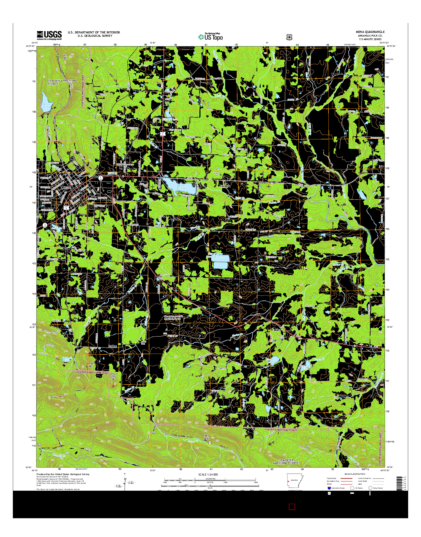 USGS US TOPO 7.5-MINUTE MAP FOR MENA, AR 2014