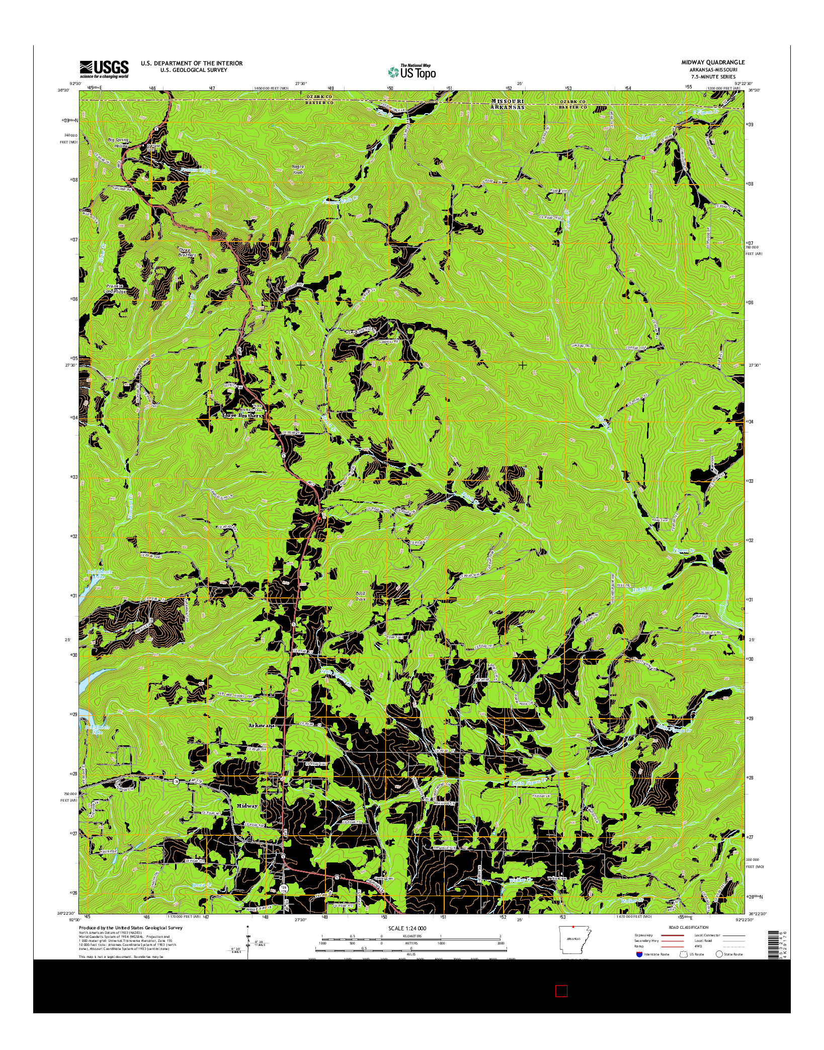 USGS US TOPO 7.5-MINUTE MAP FOR MIDWAY, AR-MO 2014