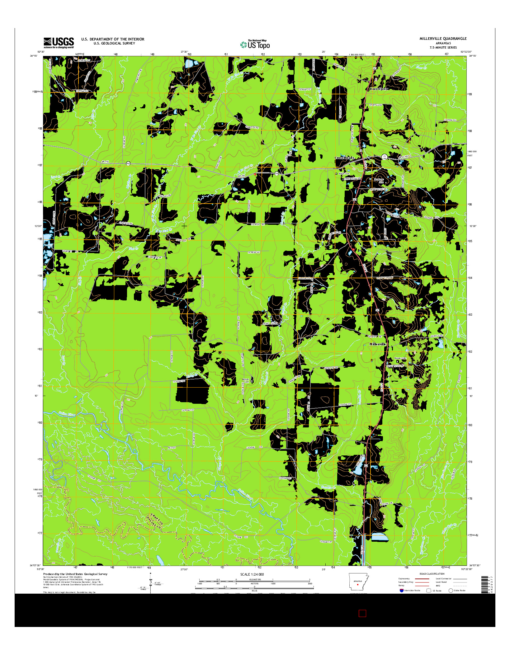 USGS US TOPO 7.5-MINUTE MAP FOR MILLERVILLE, AR 2014