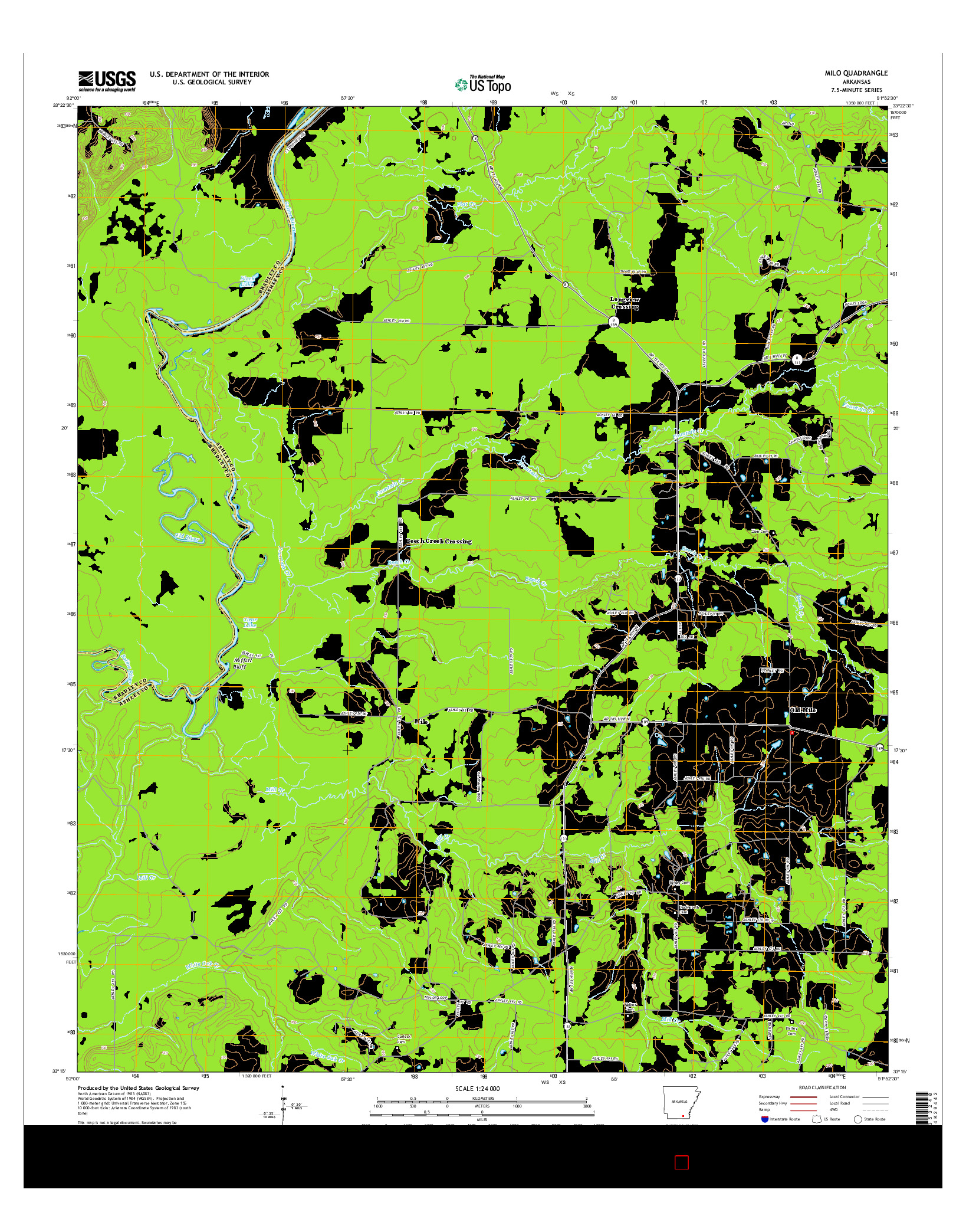 USGS US TOPO 7.5-MINUTE MAP FOR MILO, AR 2014