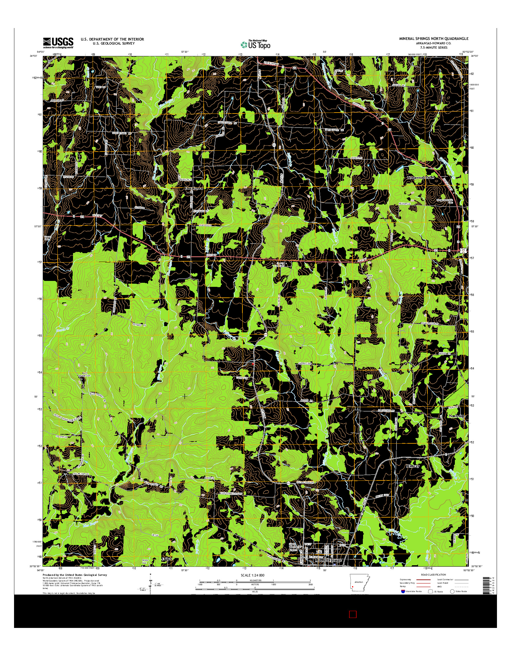 USGS US TOPO 7.5-MINUTE MAP FOR MINERAL SPRINGS NORTH, AR 2014