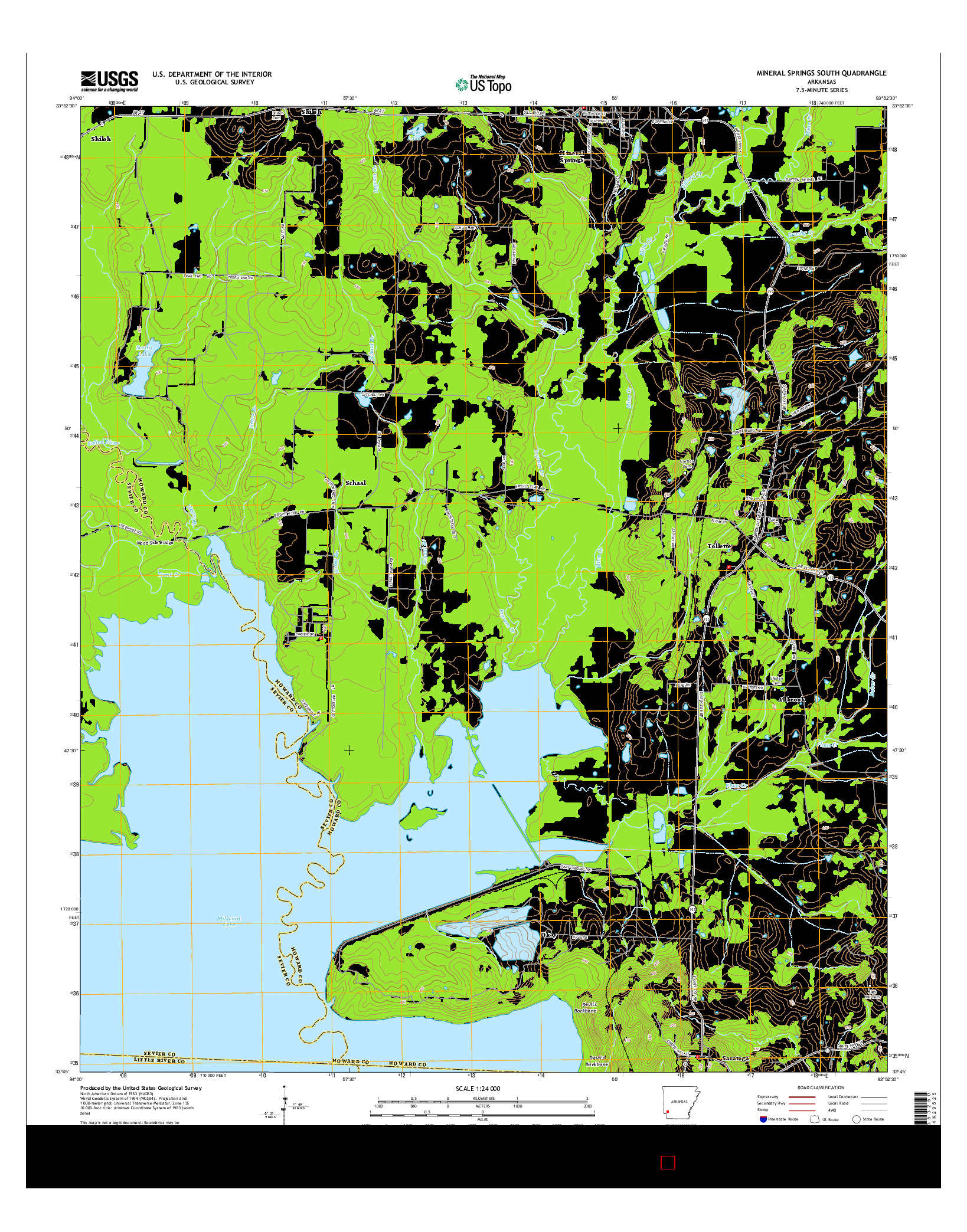 USGS US TOPO 7.5-MINUTE MAP FOR MINERAL SPRINGS SOUTH, AR 2014