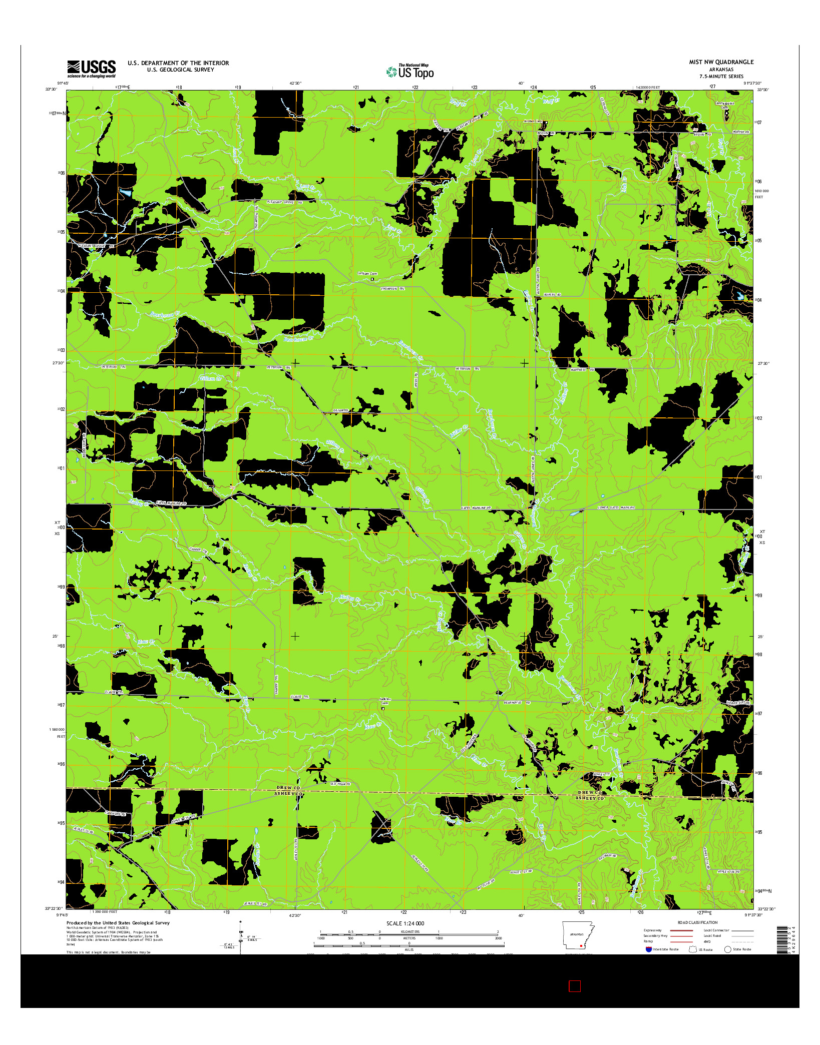 USGS US TOPO 7.5-MINUTE MAP FOR MIST NW, AR 2014