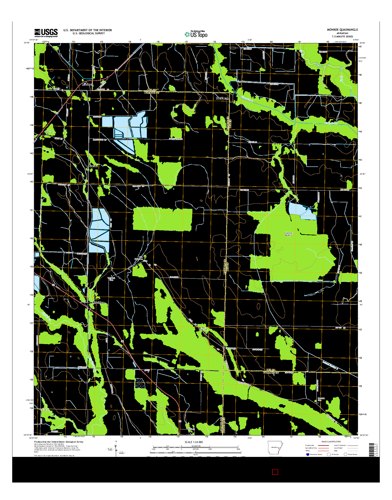 USGS US TOPO 7.5-MINUTE MAP FOR MONROE, AR 2014