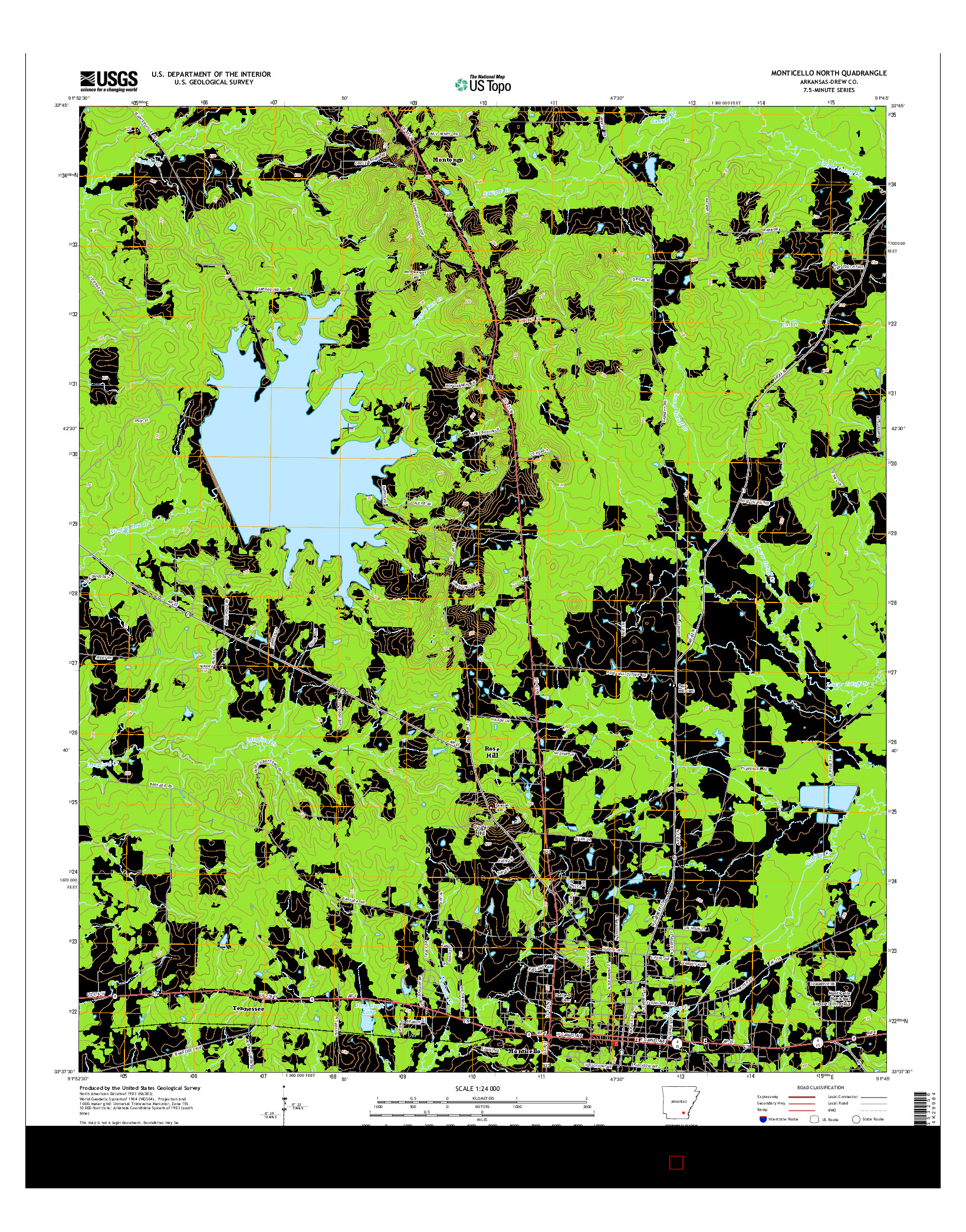 USGS US TOPO 7.5-MINUTE MAP FOR MONTICELLO NORTH, AR 2014