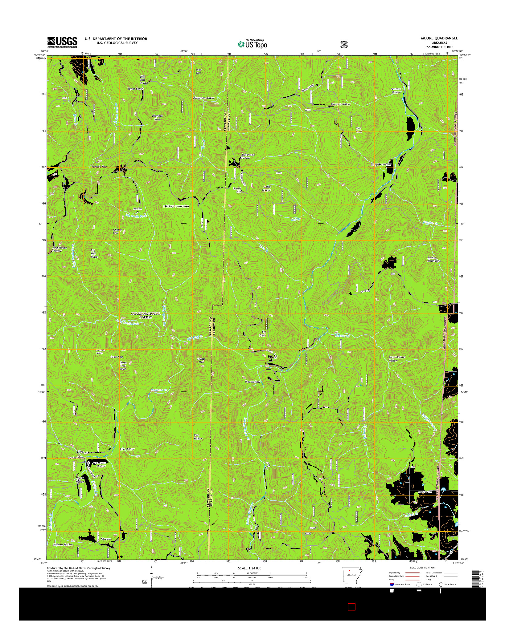 USGS US TOPO 7.5-MINUTE MAP FOR MOORE, AR 2014